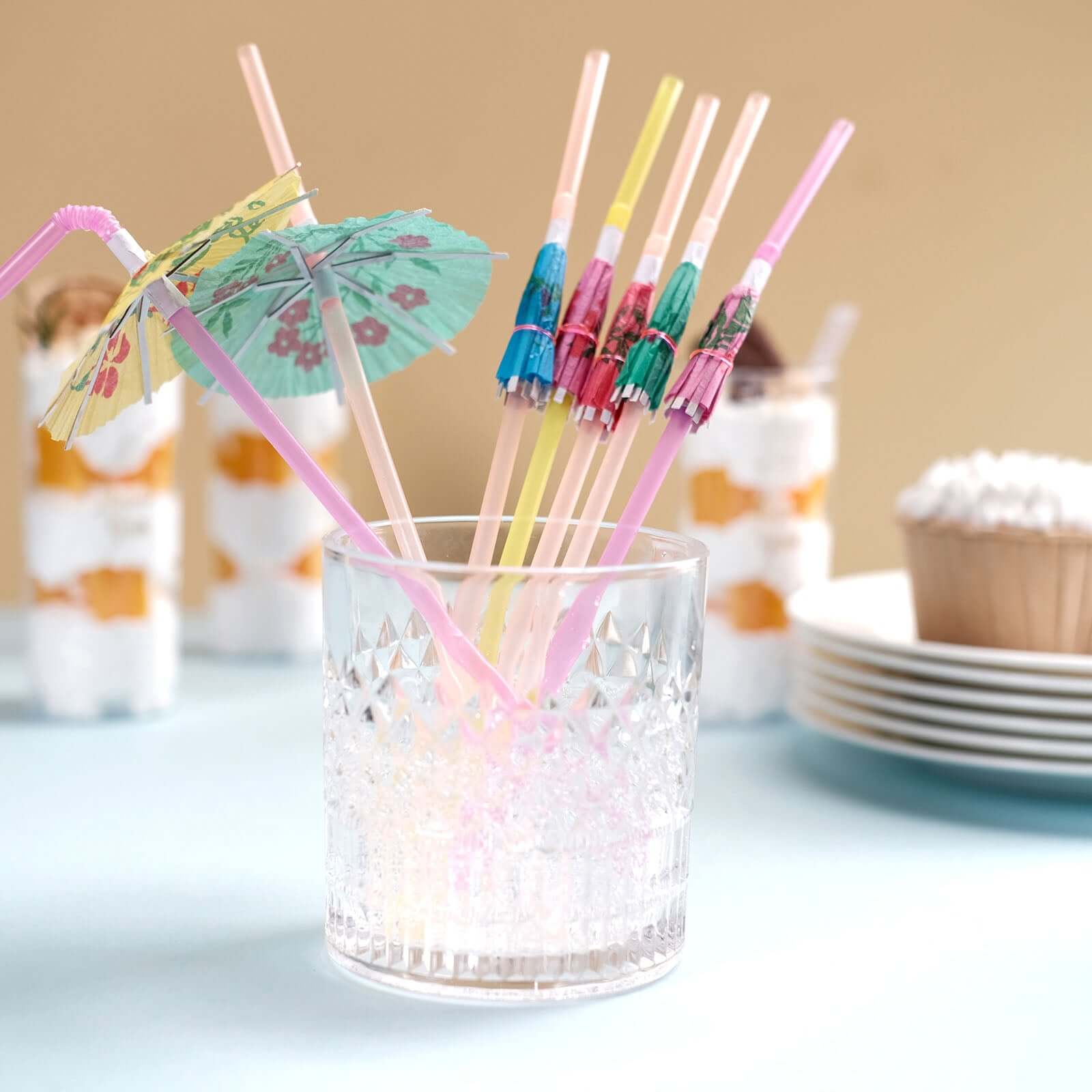 50-Pack Multi-Colored Disposable Umbrella Straws - Perfect for Tropical Parties