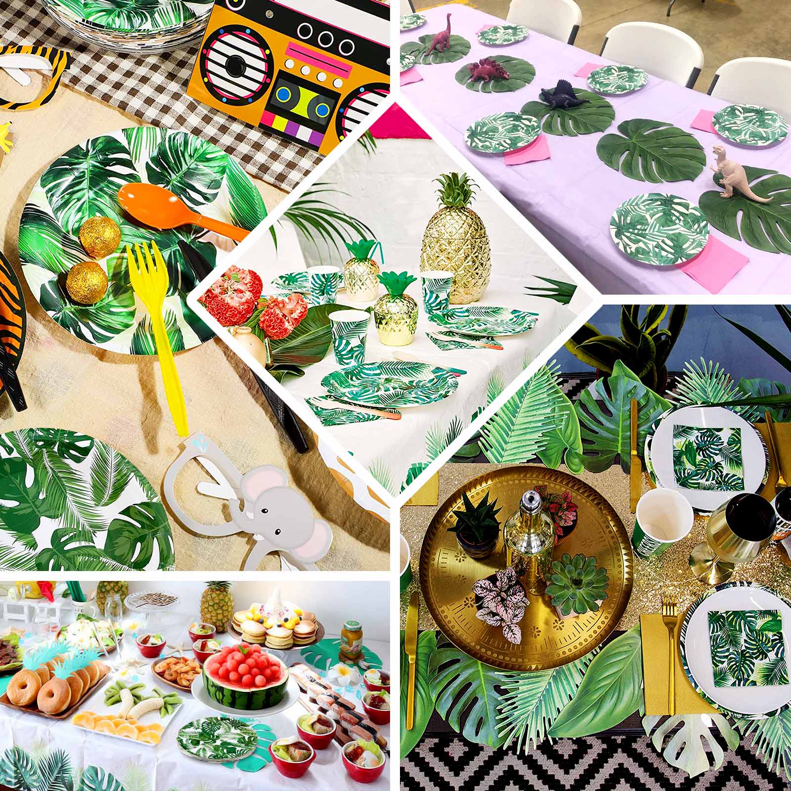 25-Pack Disposable 7-Inch White Paper Dessert Plates with Tropical Palm Leaf Design for Boho & Jungle Themed Parties