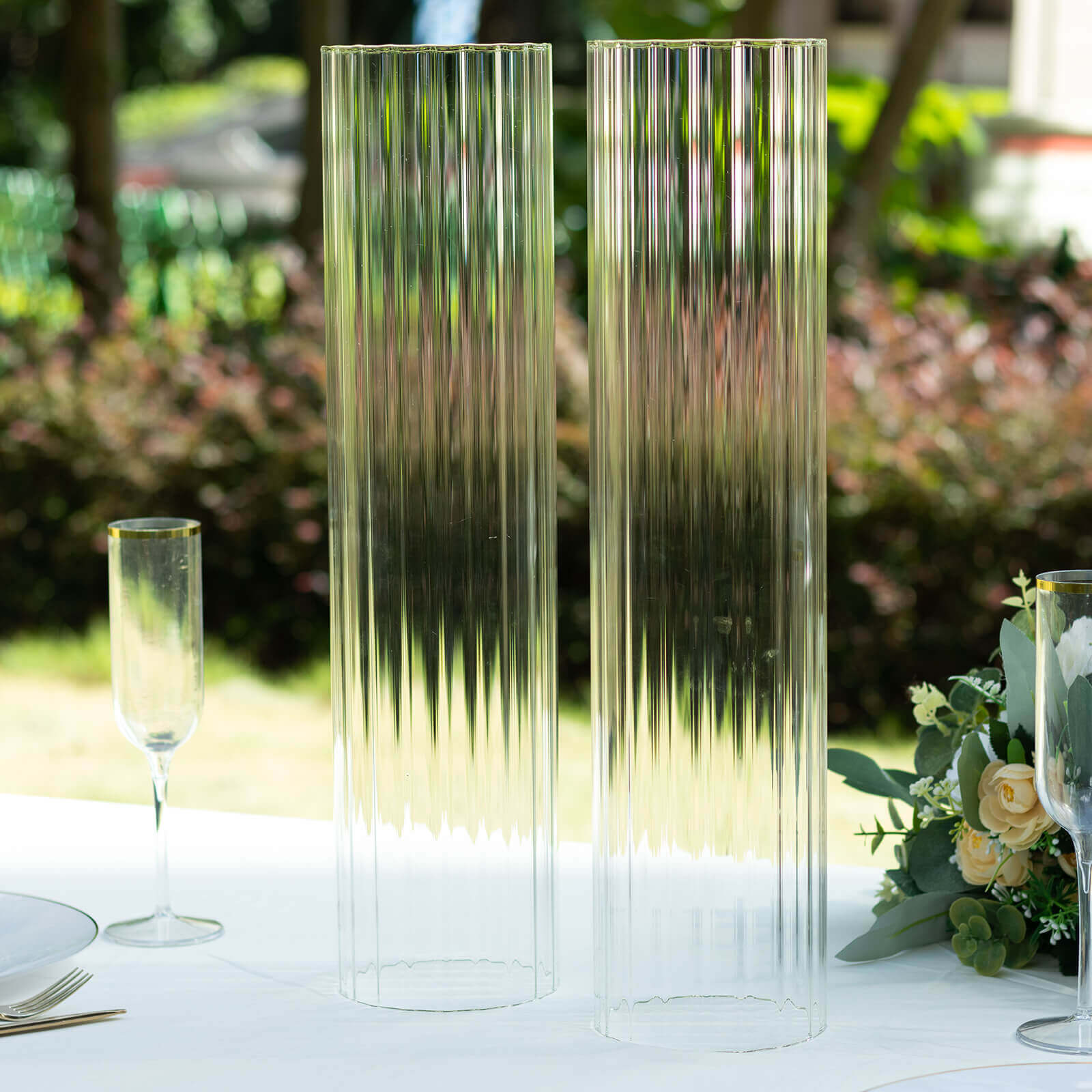 Hot Deal! 2-Pack 20" Clear Ribbed Glass Hurricane Shades for Stylish Candle Holders
