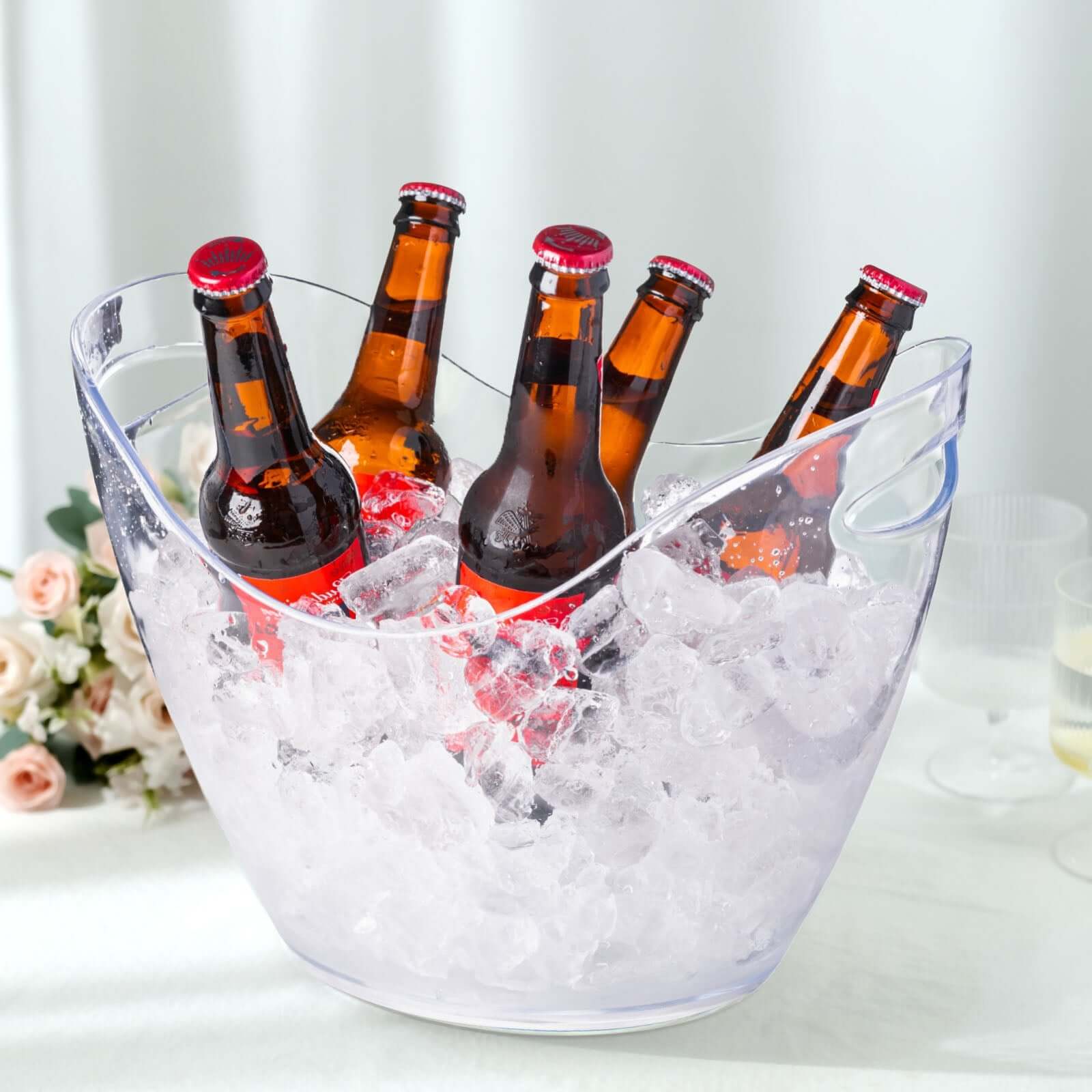 Large Capacity Clear Plastic Boat-Shaped Ice & Drinks Bucket for Indoor/Outdoor Parties
