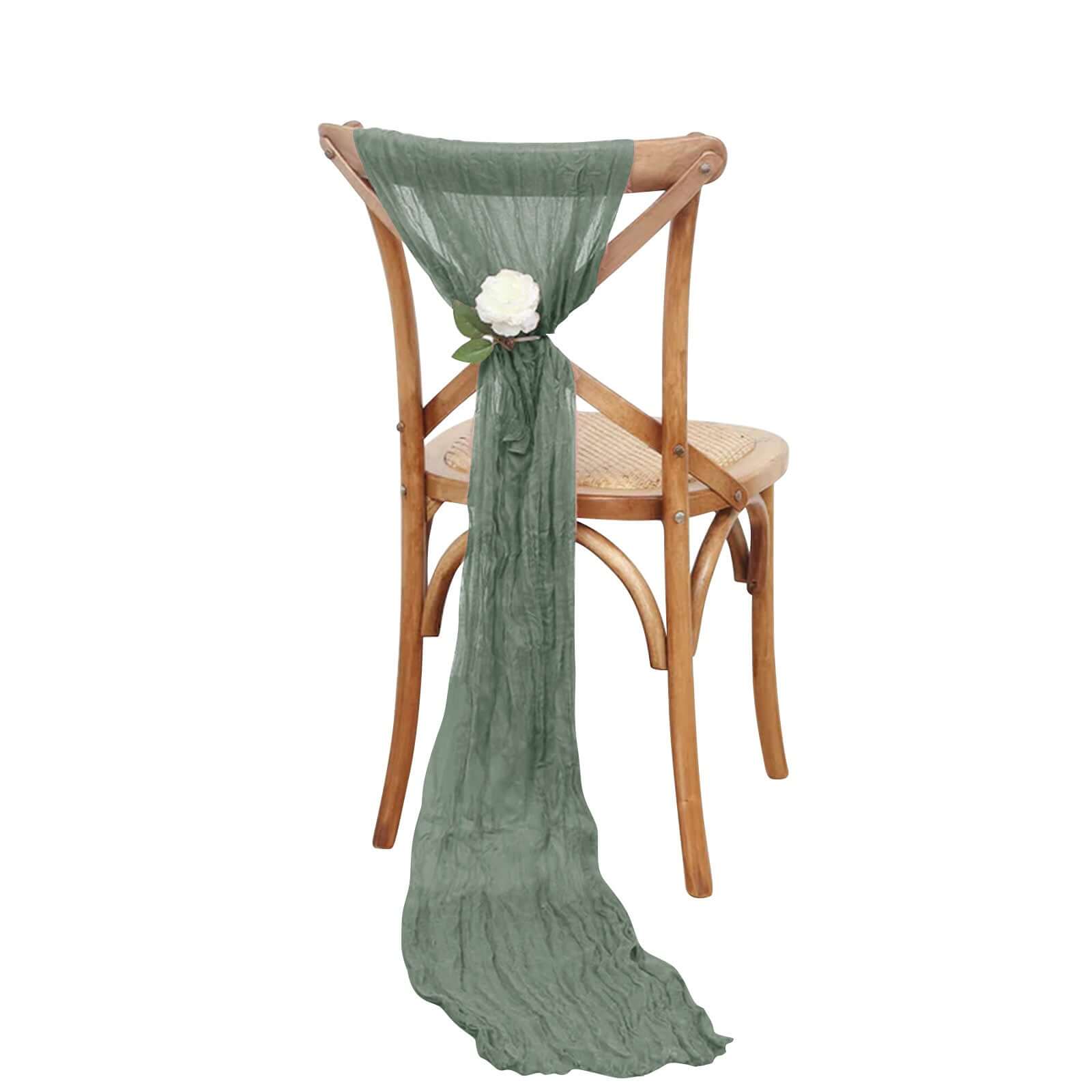 Set of 5 Dusty Sage Green Cheesecloth Chair Sashes, 16x88 Boho Decor