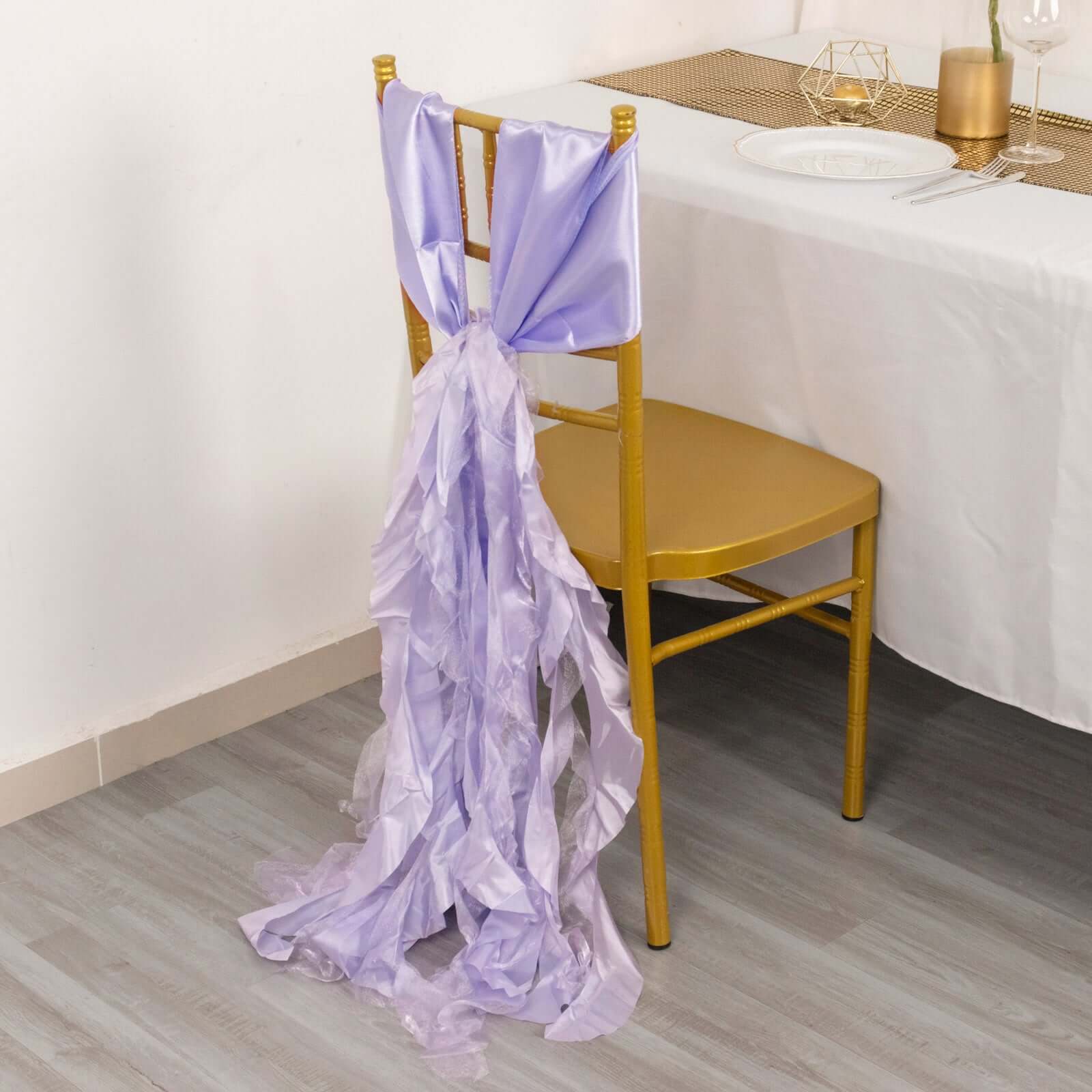 Special Offer! 5-Pack Lavender Lilac Chiffon Satin Chair Sashes with Curly Willow Style
