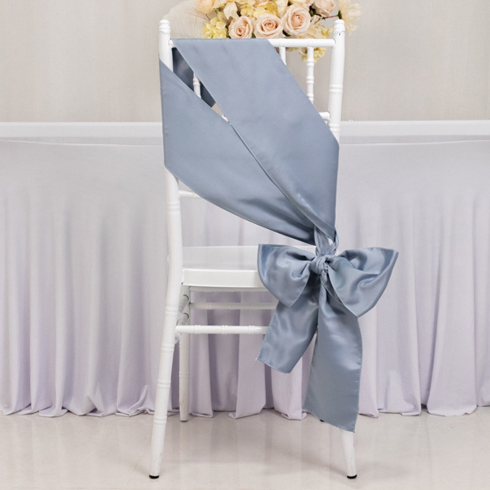 5-Piece Set of Dusty Blue Lamour Satin 6x106 Chair Sashes - Reusable Decorative Bows
