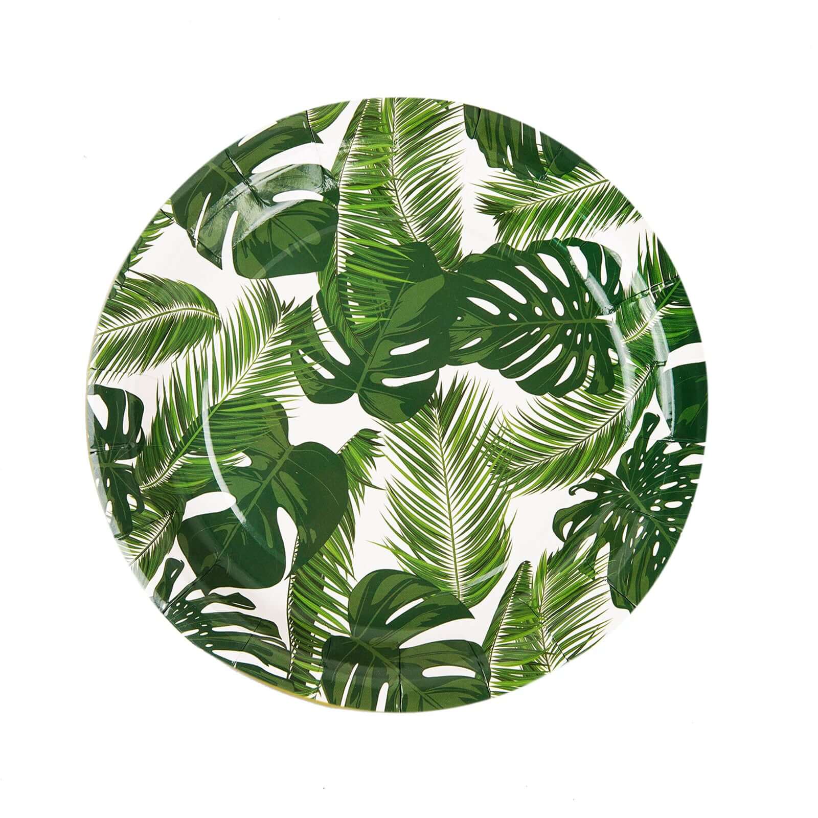 25-Pack Disposable 7-Inch White Paper Dessert Plates with Tropical Palm Leaf Design for Boho & Jungle Themed Parties