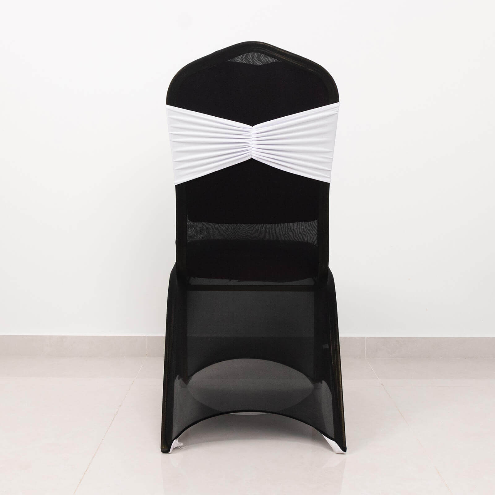 5-Pack White Ruffled Spandex Chair Sashes - Wide Stretch Bands for Elegant Weddings and Events