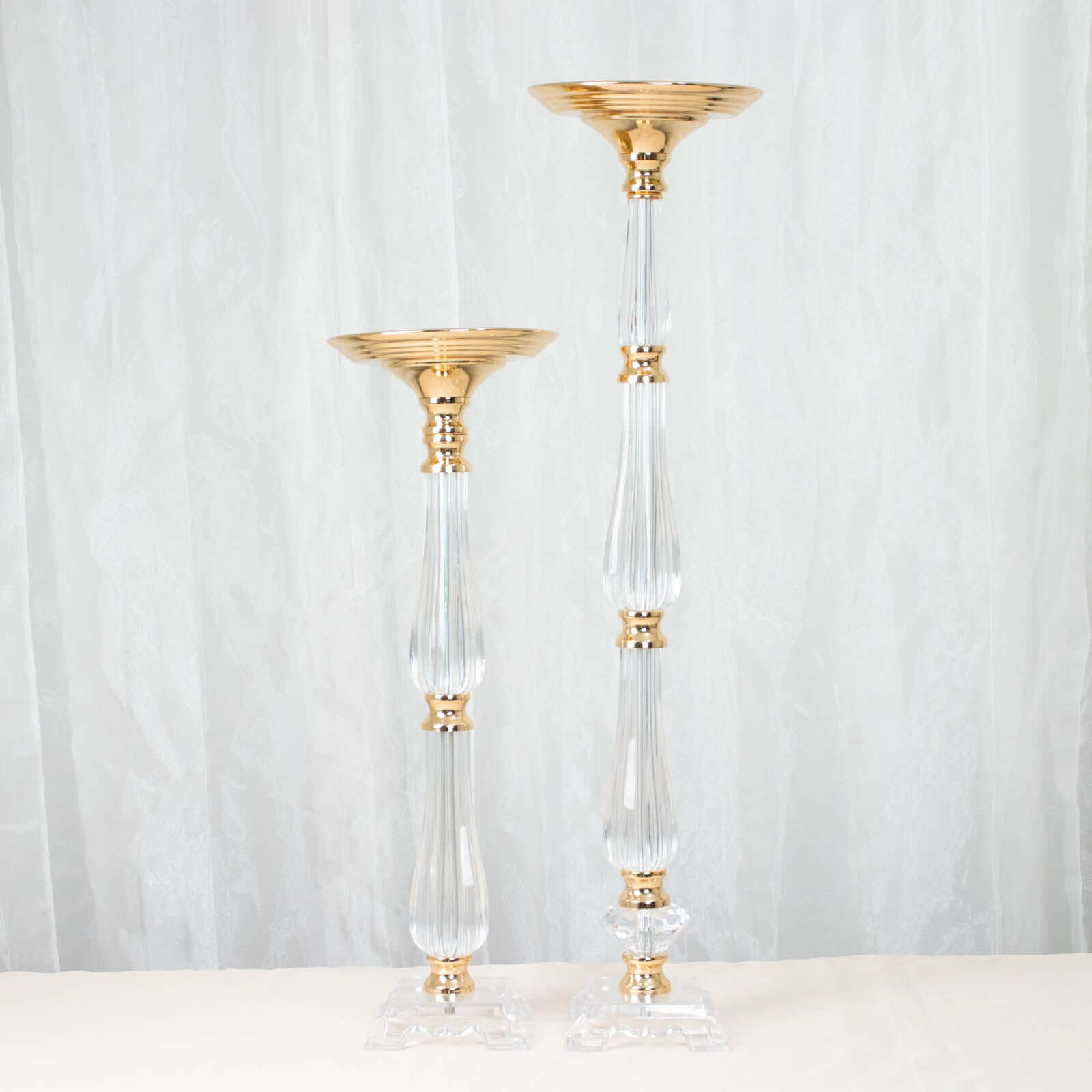 32-inch Gold and Clear Acrylic Crystal Pillar Candle Stand for Wedding Centerpieces