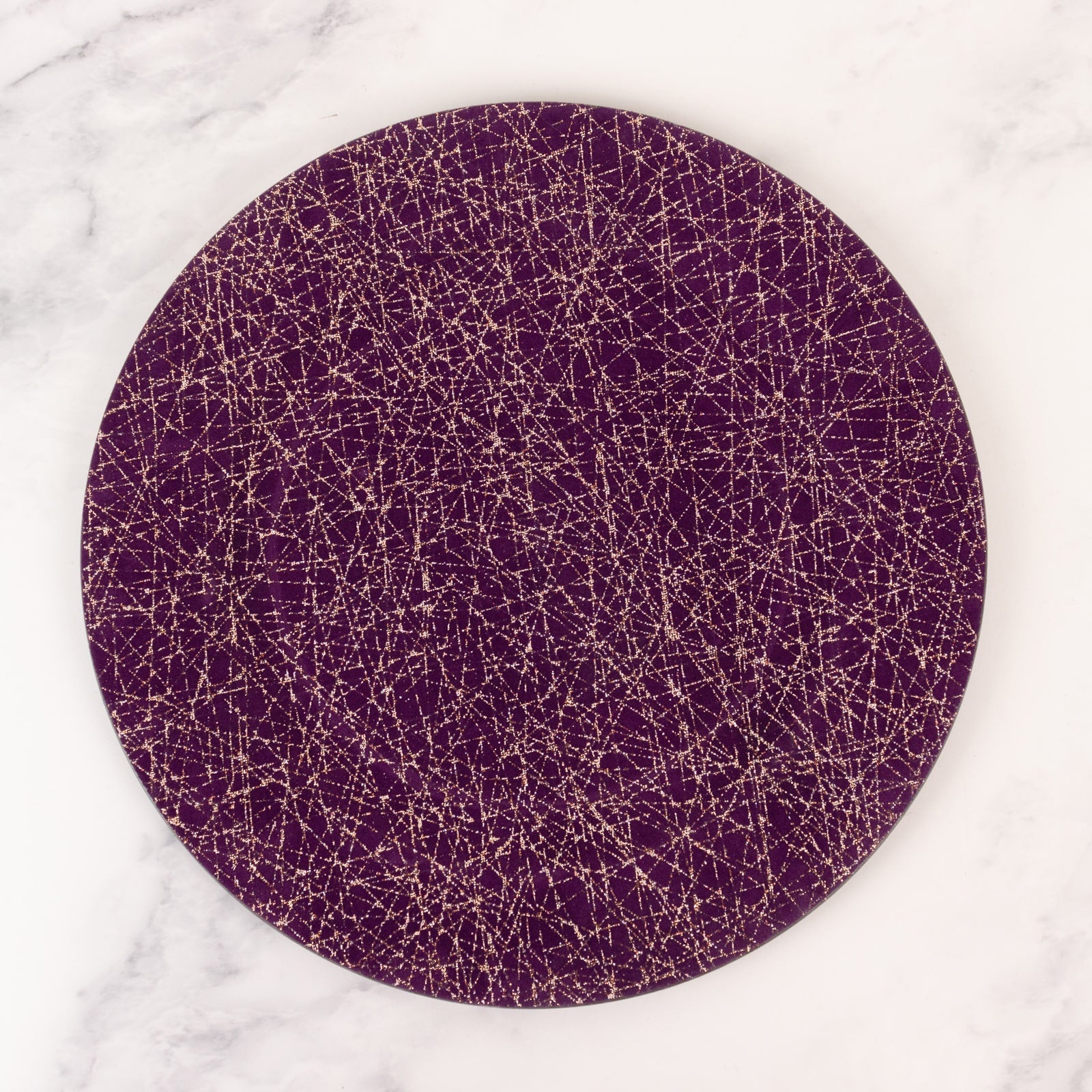 6-Piece Set of 13-Inch Purple Acrylic Round Charger Plates with Gold Glitter Abstract Design - Ideal for Parties