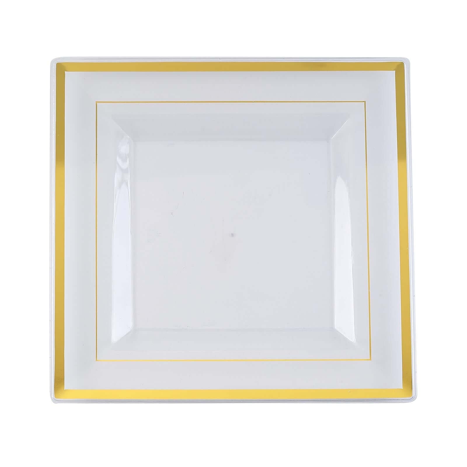 10-Pack Gold Trim Clear Square Plastic Disposable Dinner Plates for Parties