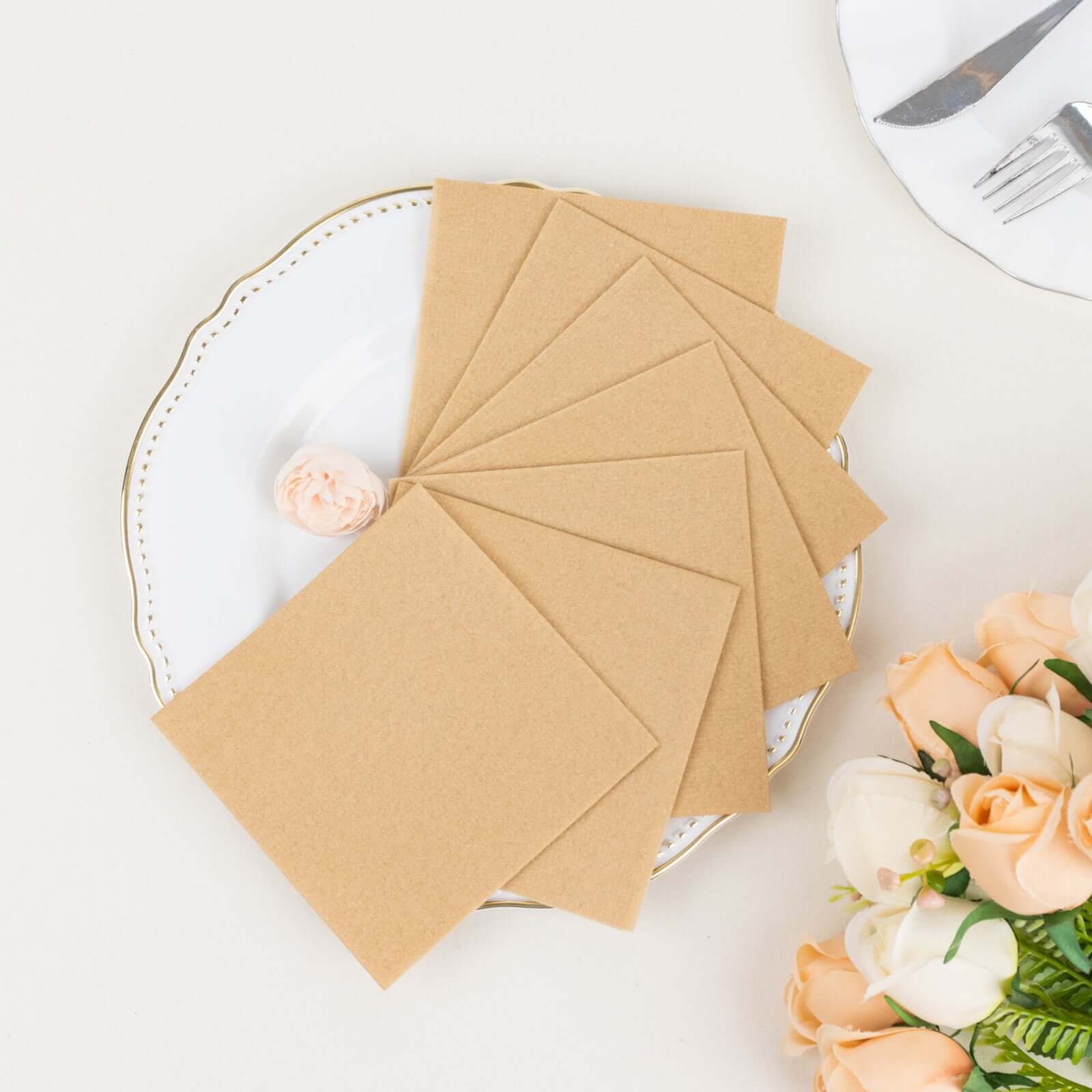 20-Pack 5x5 Natural Linen-Like Airlaid Napkins - Super Absorbent