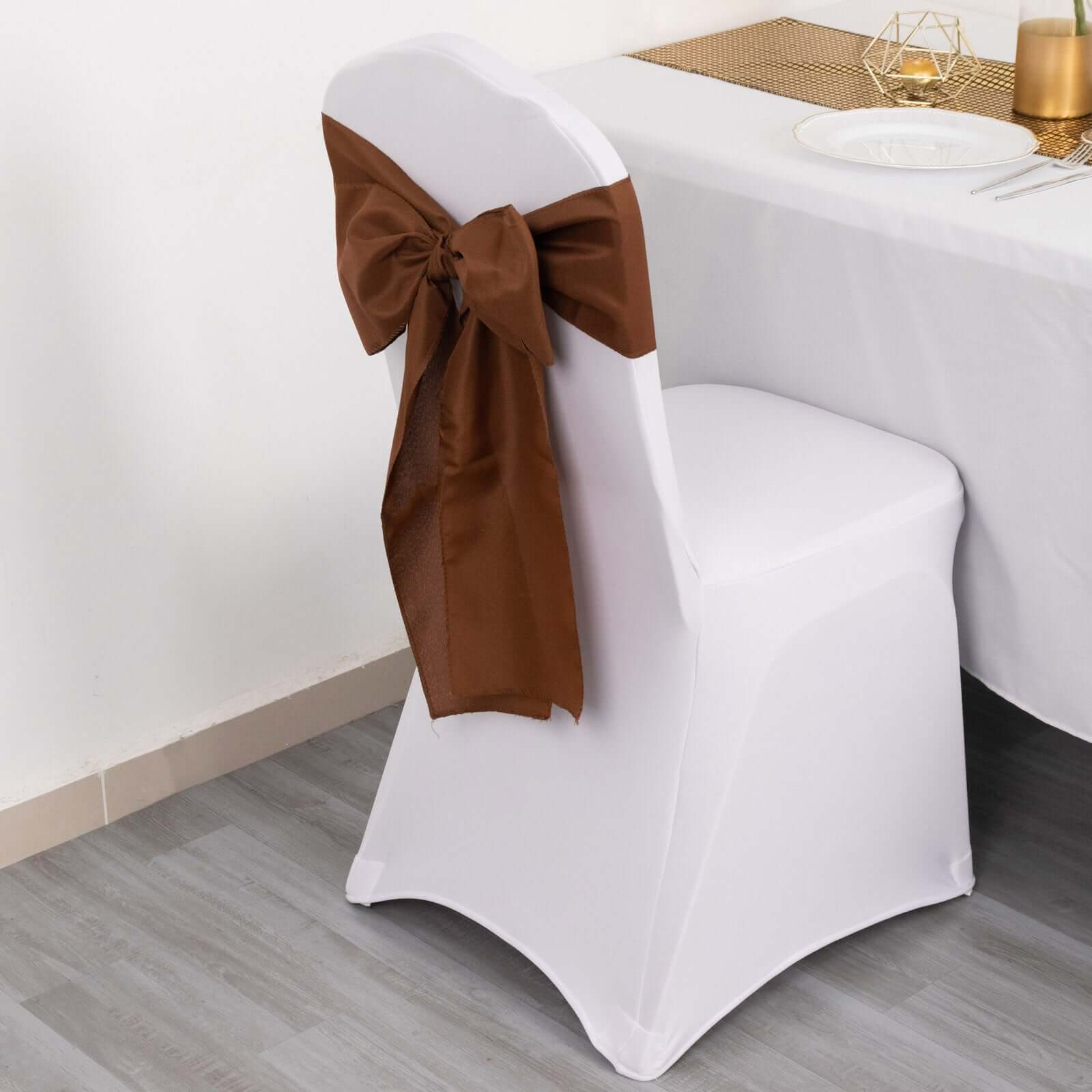 Hot Deal! 5-Piece Set of Polyester Chair Sashes in Cinnamon Brown, 6x108 Inches