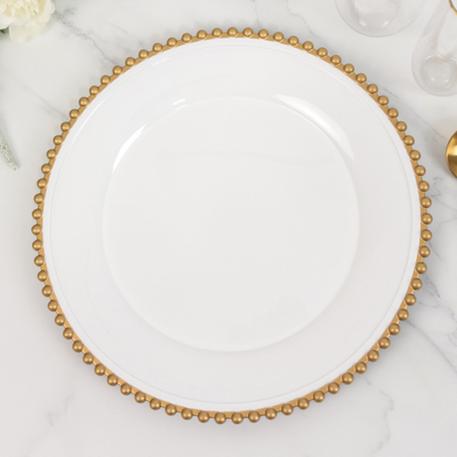 Hot Deal! 6-Pack 13-Inch White Acrylic Round Charger Plates with Gold Beaded Rim for Dinner Party