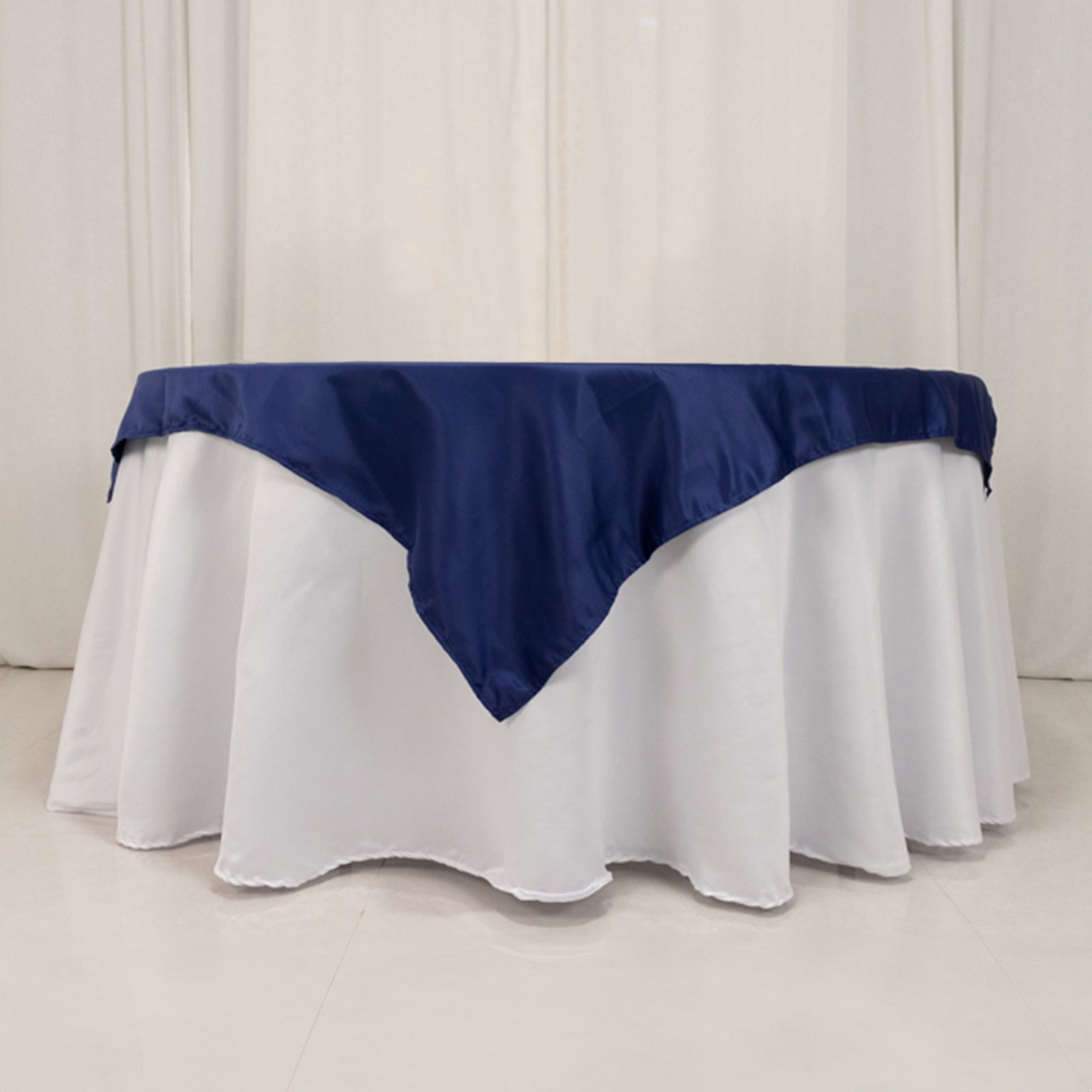 Navy Blue Durable Silk-Like Lamour Satin 54x54 Square Table Overlay