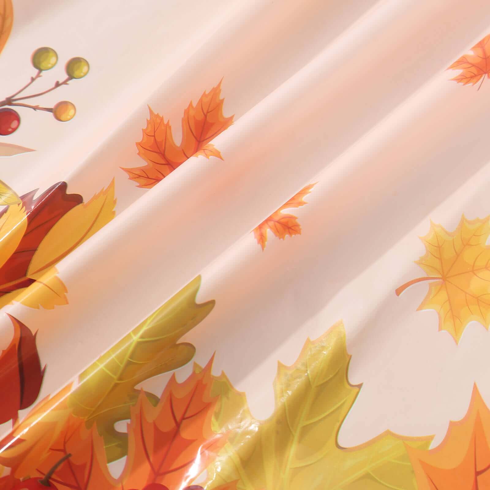 5-Pack Orange Thanksgiving Plastic Rectangle Tablecloths with Fall Leaves & Pumpkin Print - Festive PVC Disposable Covers