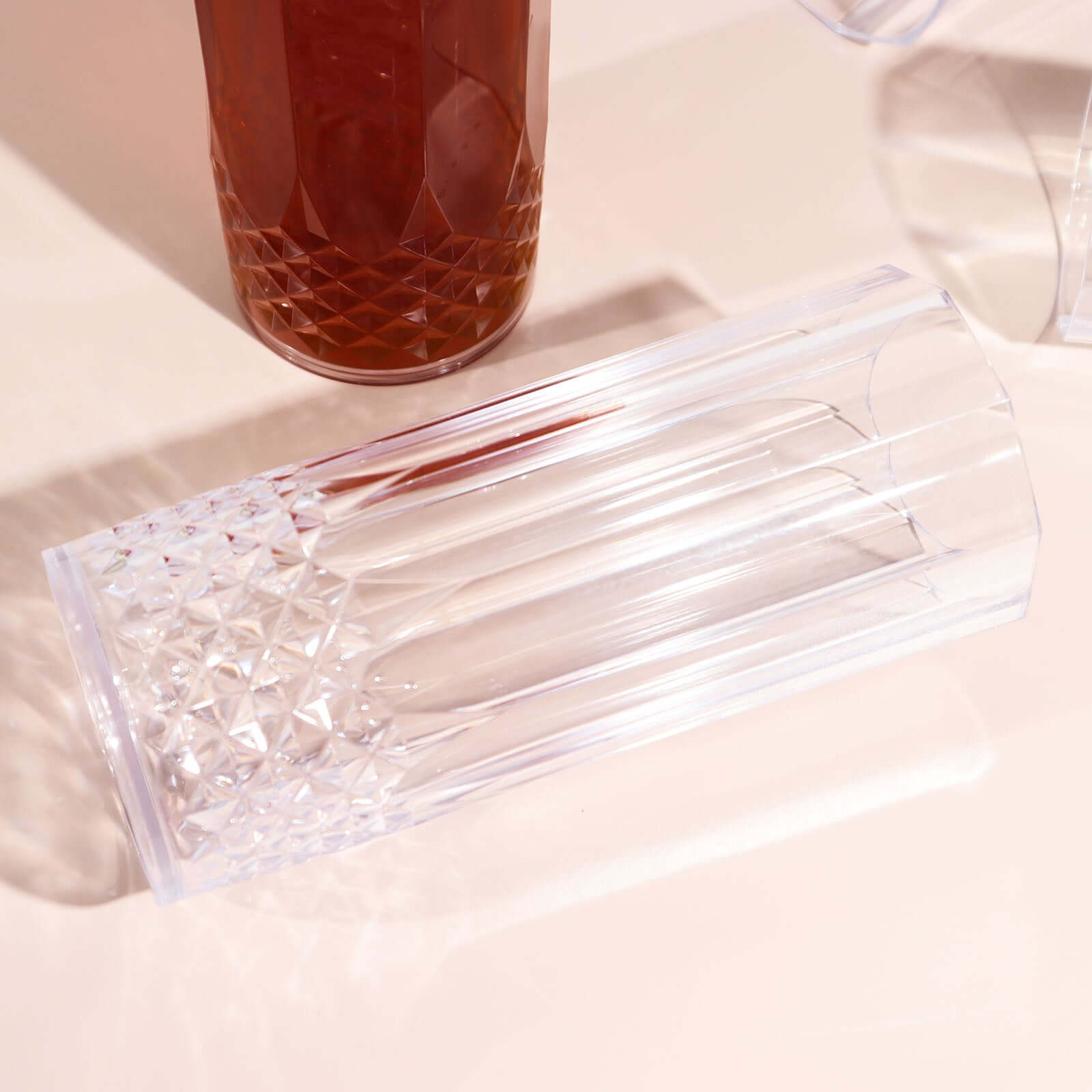 6-Pack Shatterproof 14oz Clear Plastic Highball Cocktail Tumblers with Crystal Cut Style
