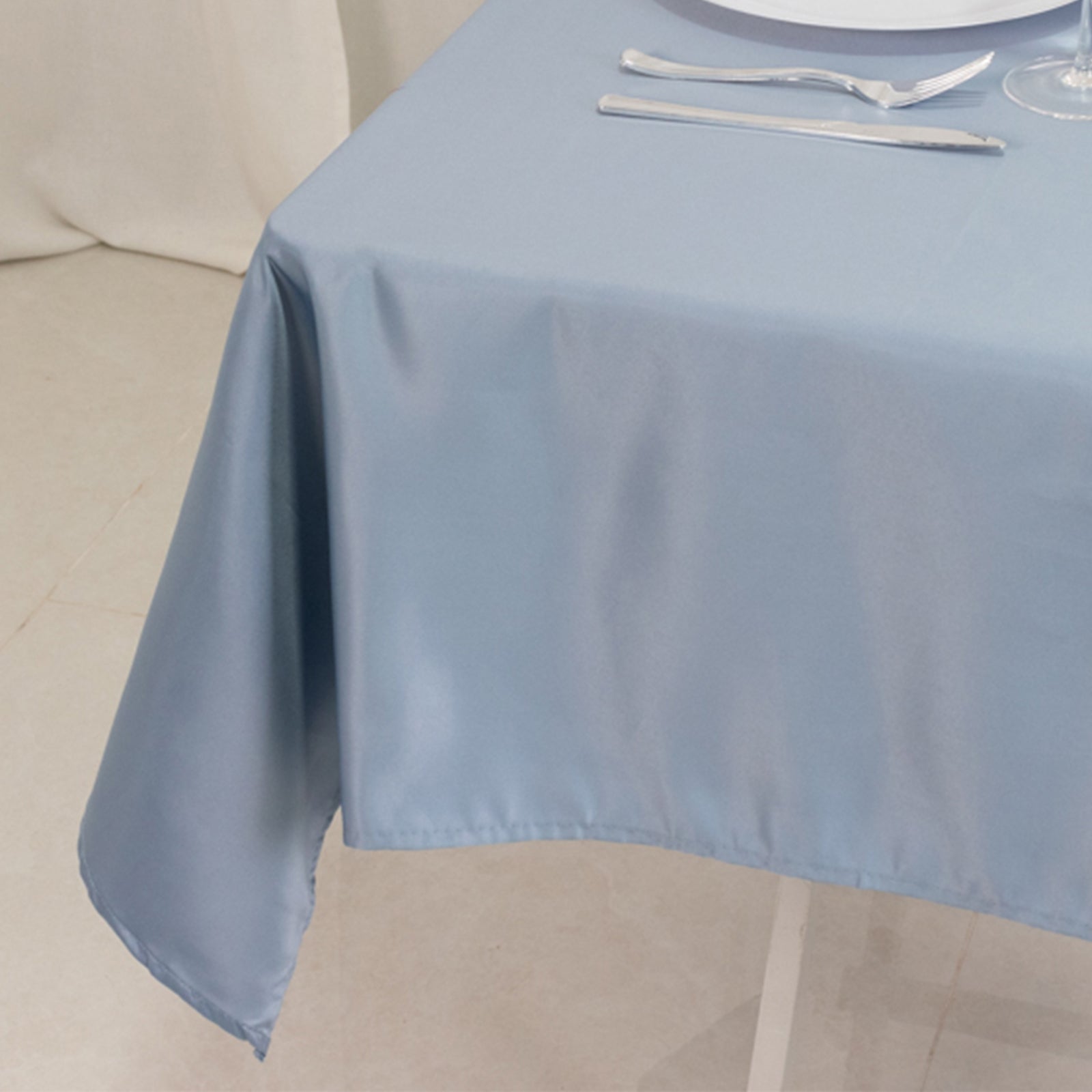 Exclusive Dusty Blue Lamour Satin 54x54 Square Table Overlay - Durable & Silk-Like