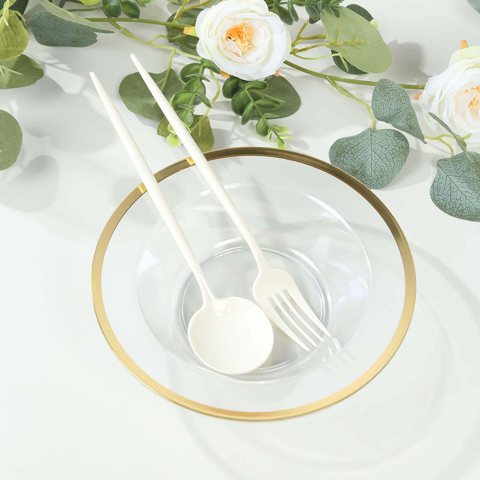 Hot Deal! 20-Pack Disposable 12oz Clear Plastic Dessert & Salad Bowls with Gold Rim