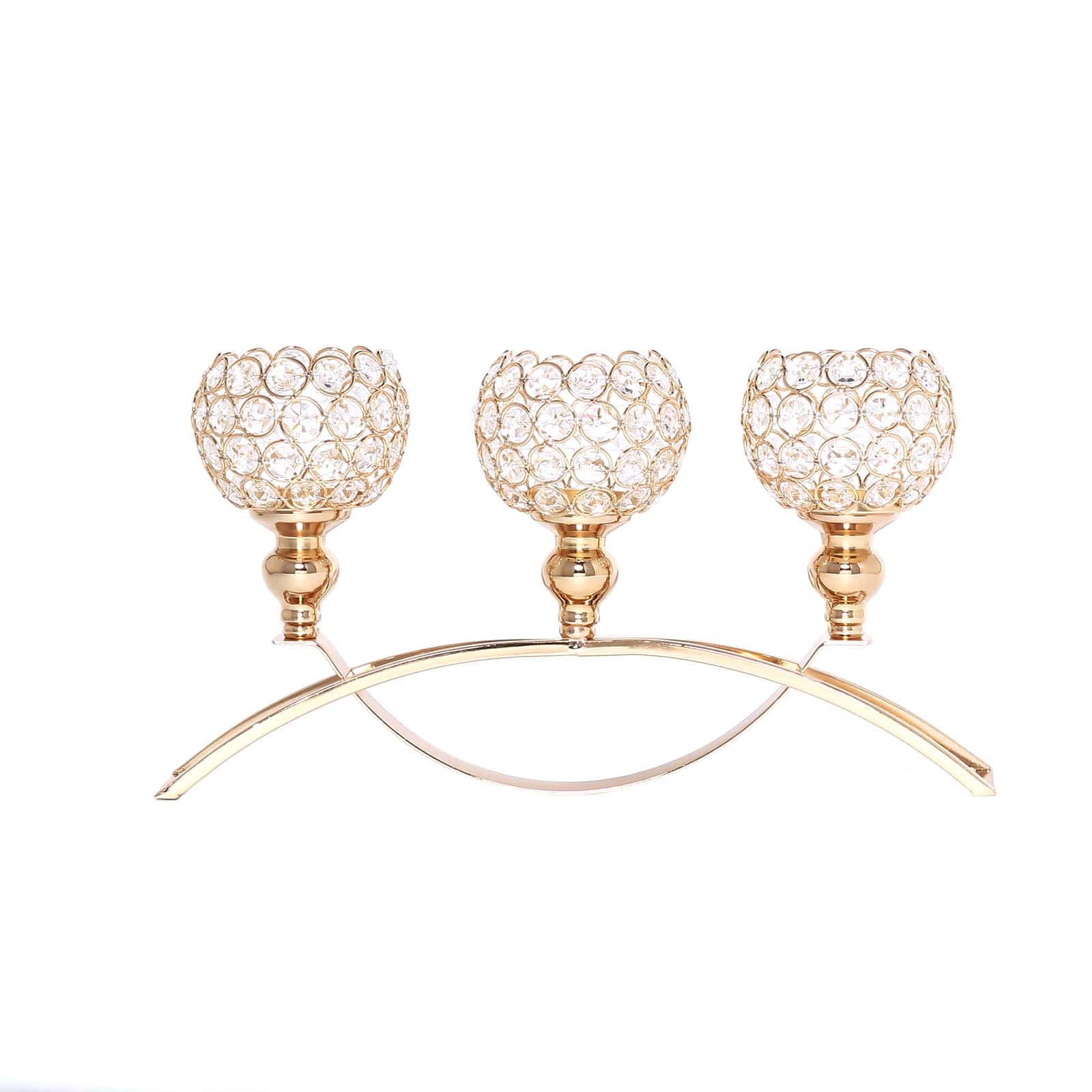Chic Gold 3-Arm Arch Bridge Candelabra with Crystal Beads - Ideal Table Centerpiece for Events