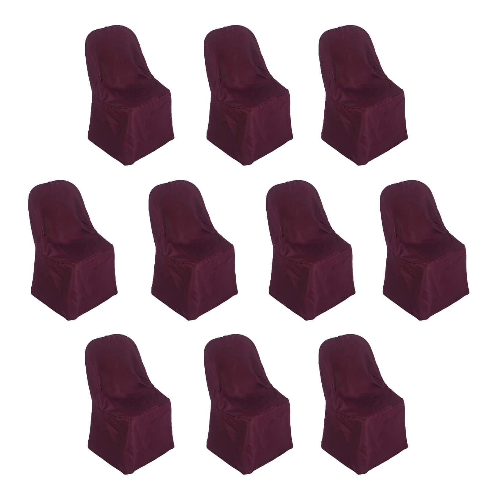 10-Piece Wrinkle-Free, Stain-Resistant Burgundy Polyester Slip-On Chair Covers for Folding Chairs
