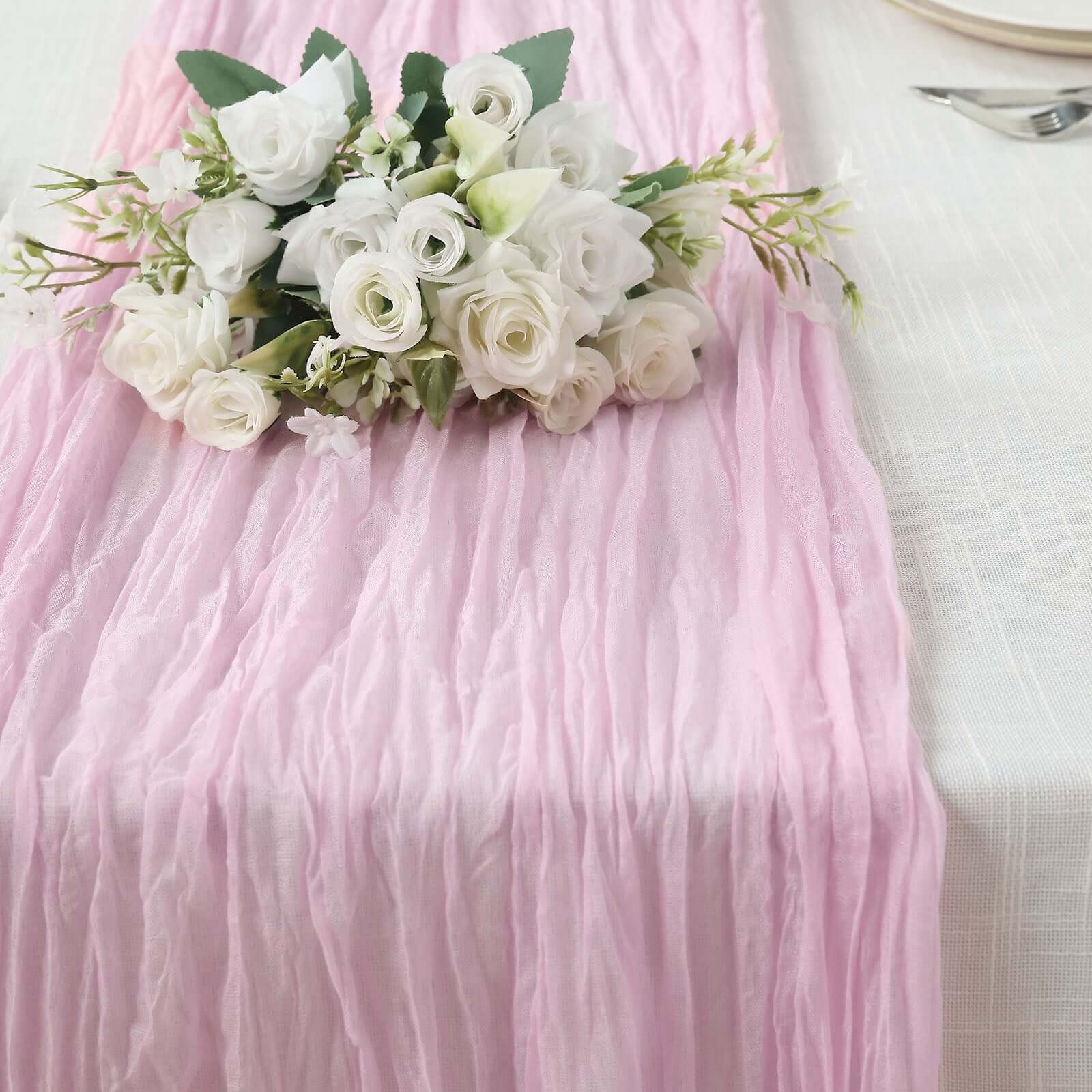 Hot Sale! 10ft Pink Gauze Cheesecloth Table Runner for Rustic Boho Decor