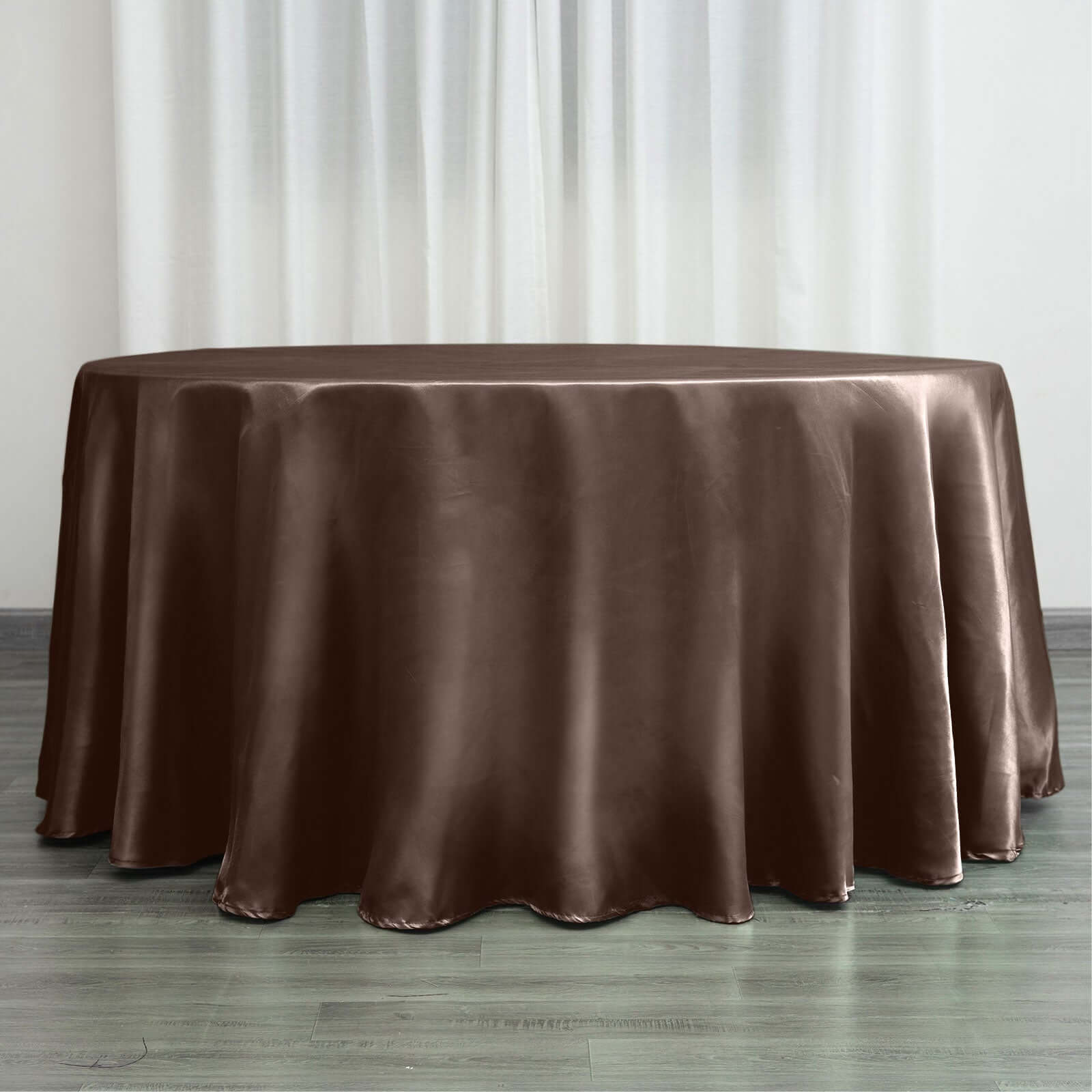 Stylish Chocolate Satin 120-Inch Round Seamless Tablecloth