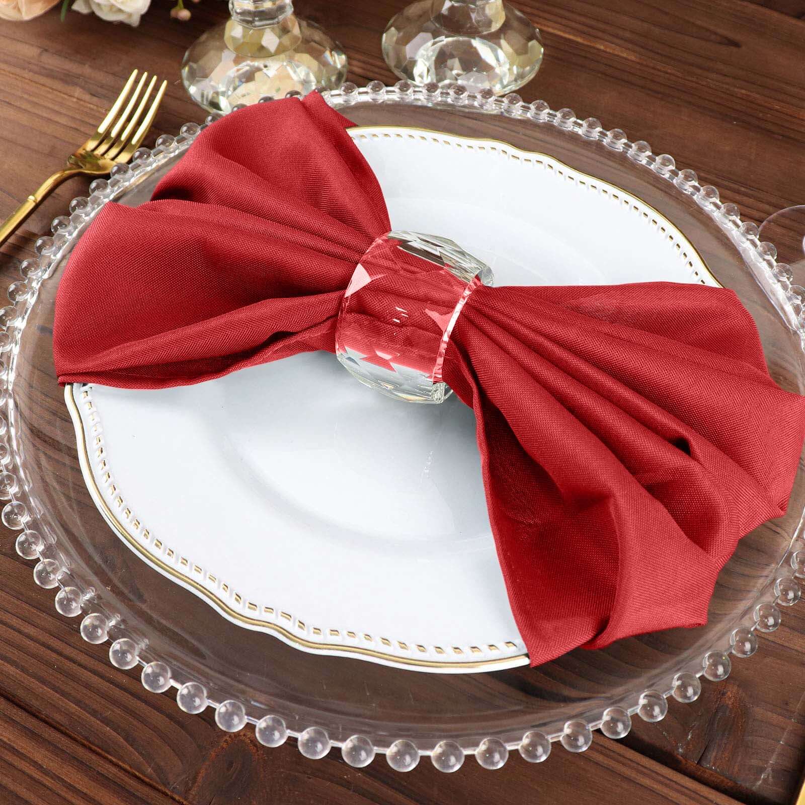 5-Pack Red 20x20 Polyester Napkins - Wrinkle-Free & Easy to Care