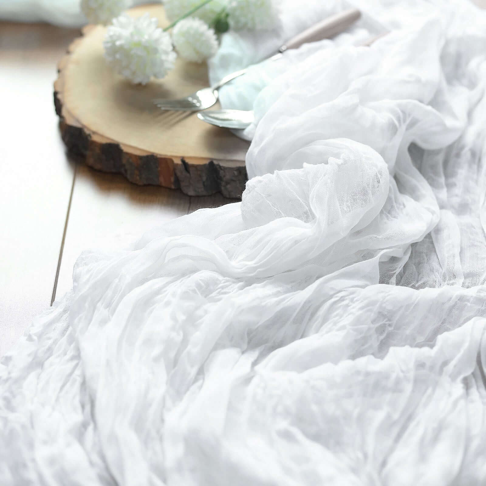 Soft White 10ft Cheesecloth Table Runner for Rustic Boho Decor