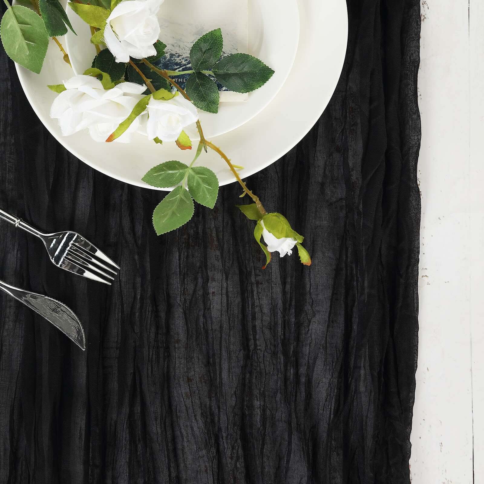 Hot! Soft & Rustic Boho Black Cheesecloth 10ft Table Runner