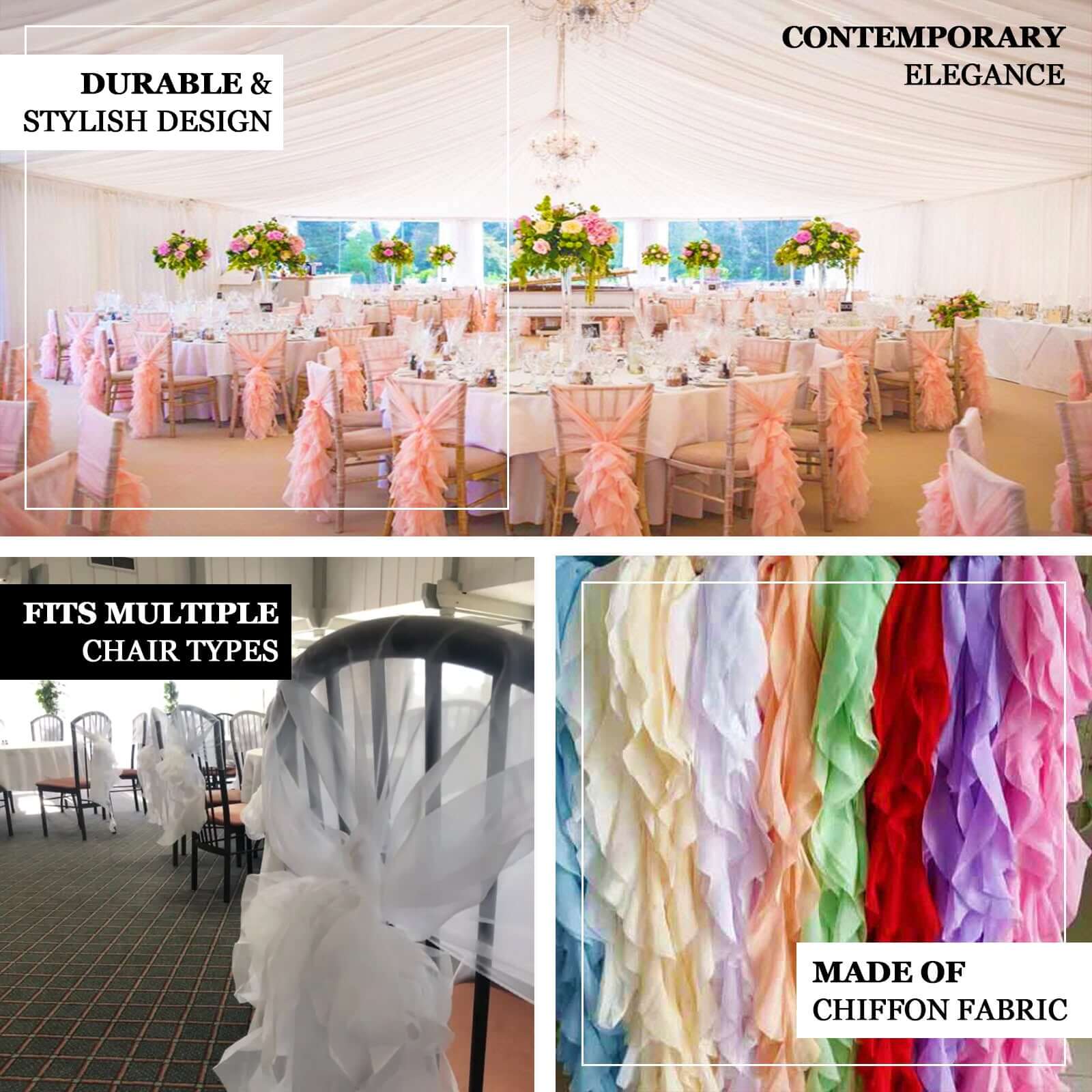 Stylish Champagne Chiffon Chair Sashes with Willow Ruffles - 1 Set