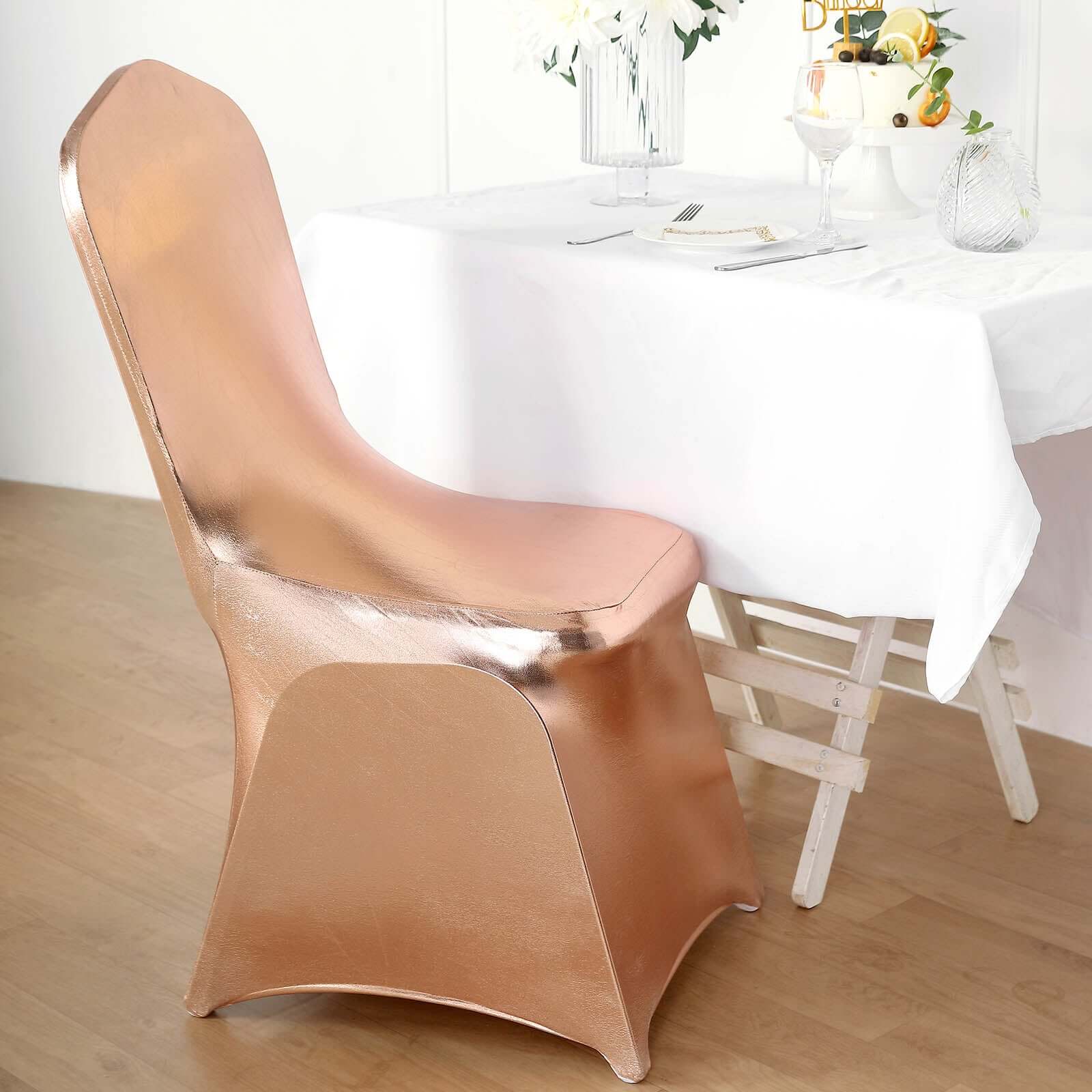 Metallic Rose Gold Glittering Spandex Fitted Slipcover for Banquet Chairs