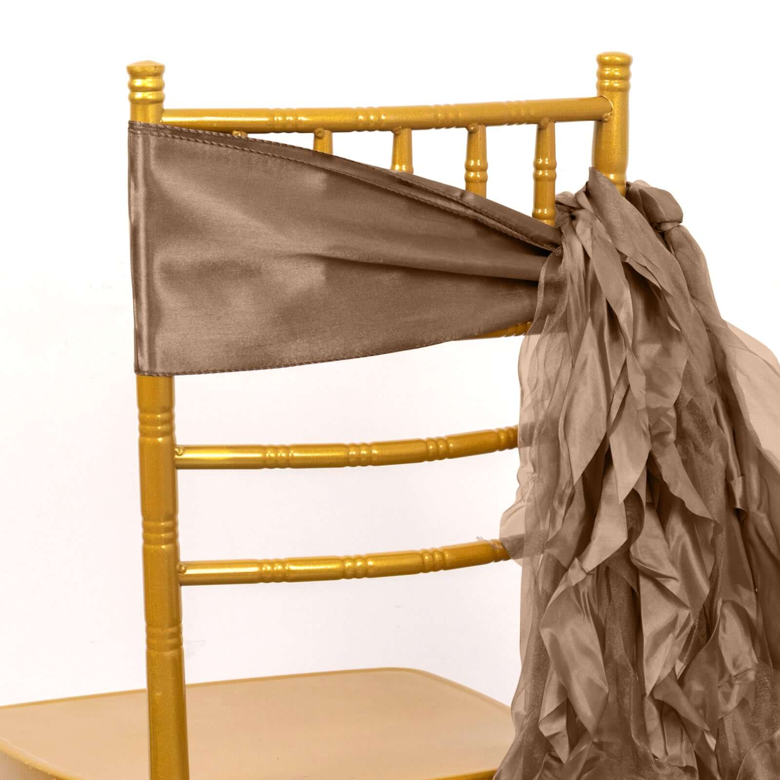 5-Piece Taupe Chiffon Satin Curly Willow Chair Sashes - Effortless Installation