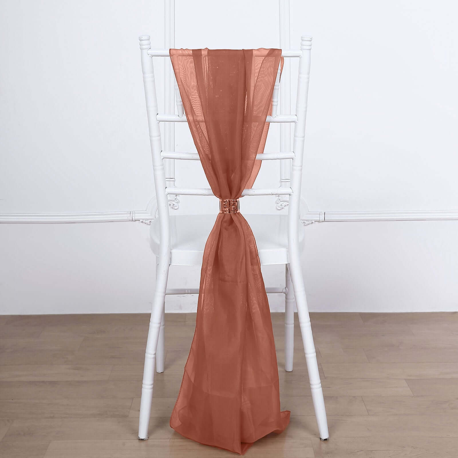 5-Pack Premium Chiffon Chair Decorations - Soft & Light Terracotta (Rust) Sashes, Great Value!