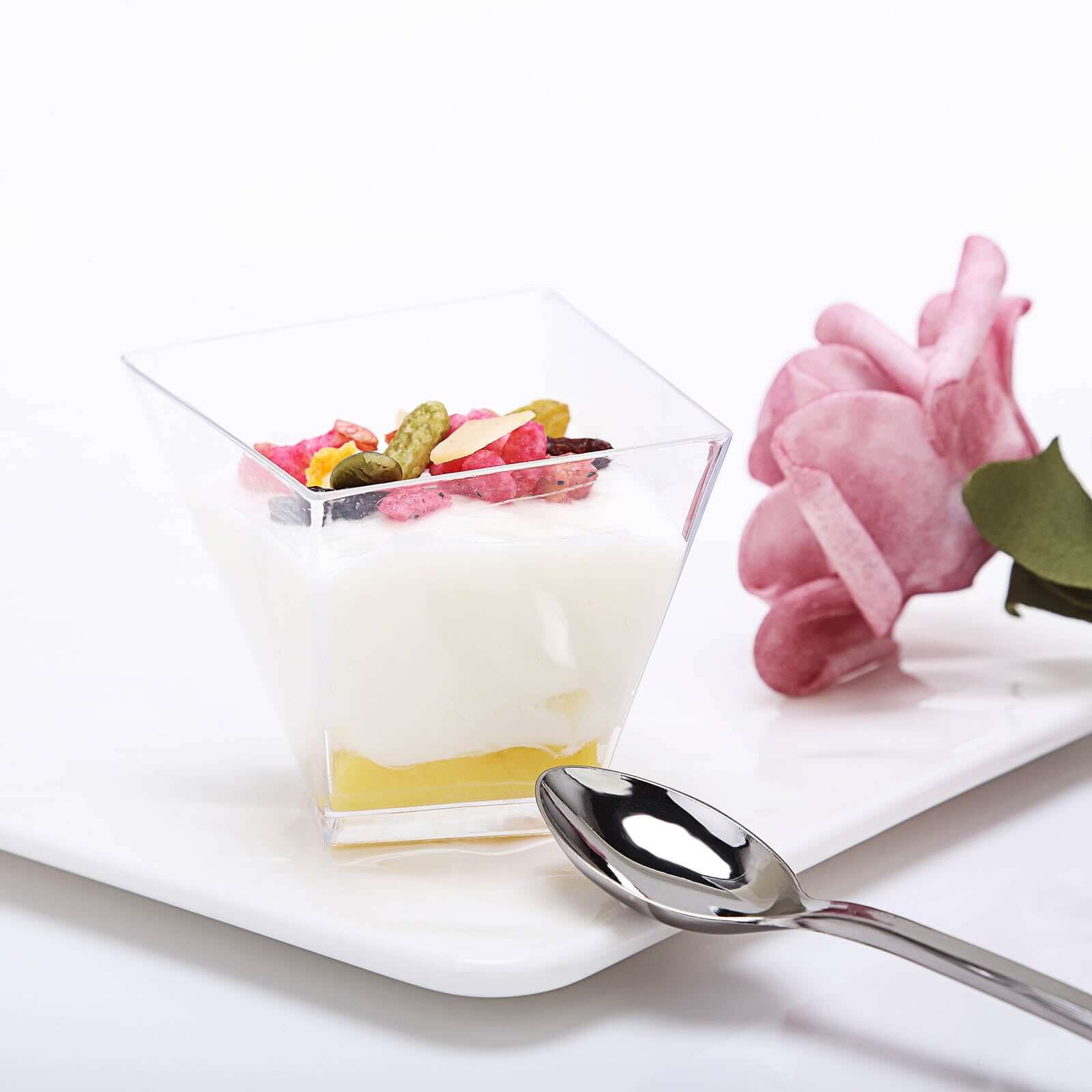 50-Pack 2oz Durable Disposable Clear Square Twist Plastic Dessert Cups for Parties