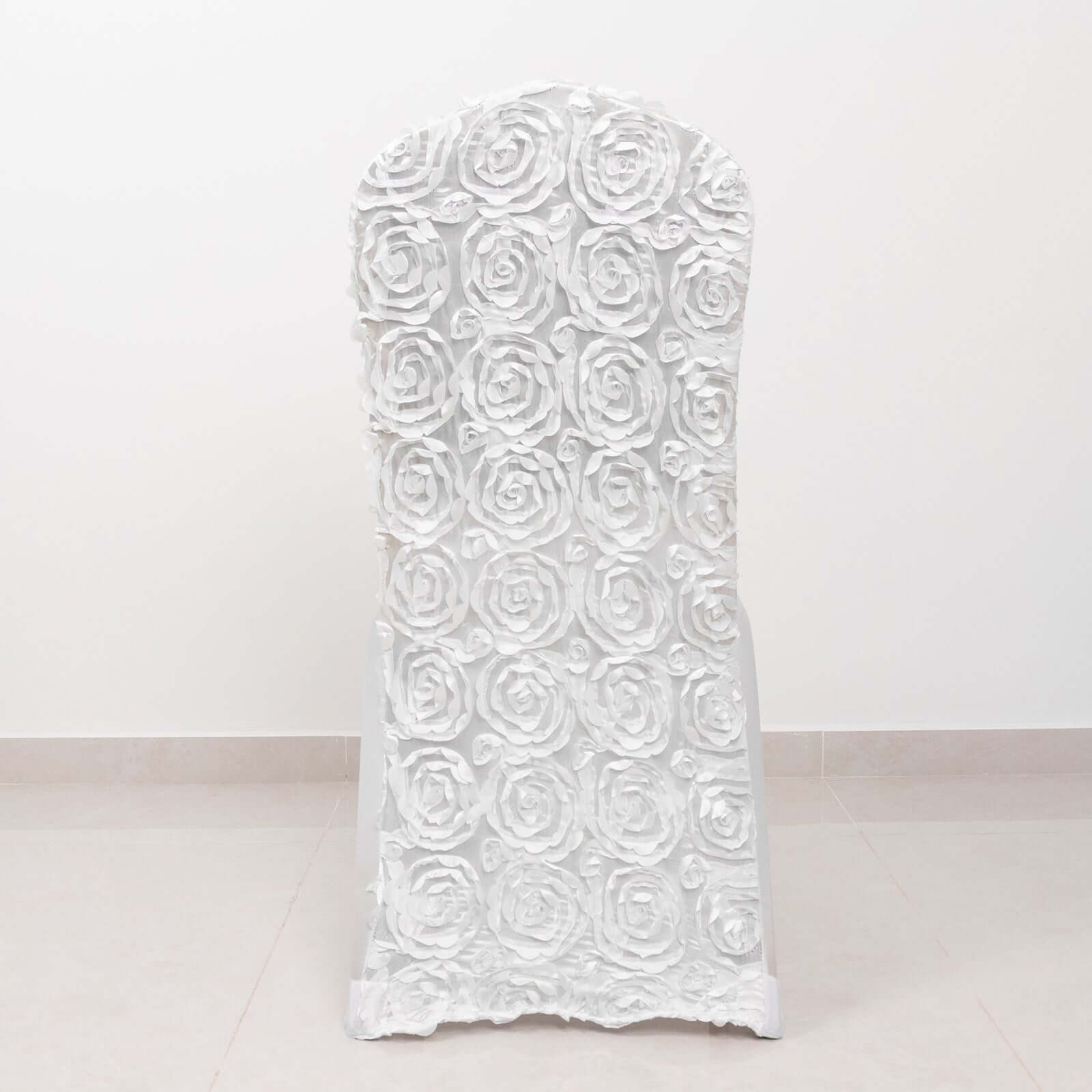 Hot Deal! White Satin Rosette Stretch Chair Covers for Banquet Chairs - Ideal for Elegant Gatherings