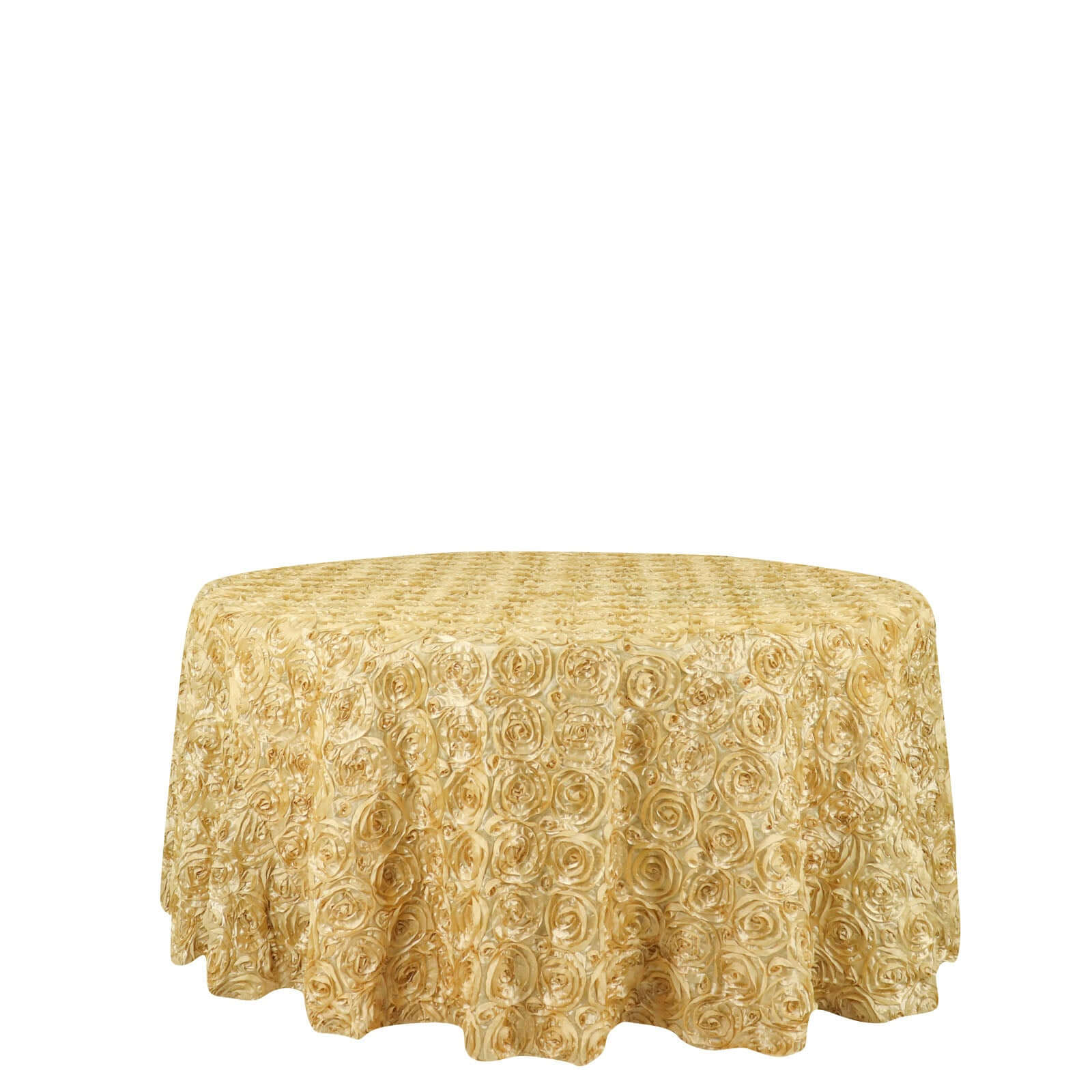 Champagne Satin 120-Inch Round Tablecloth with Stunning 3D Rosette and Seamless Finish