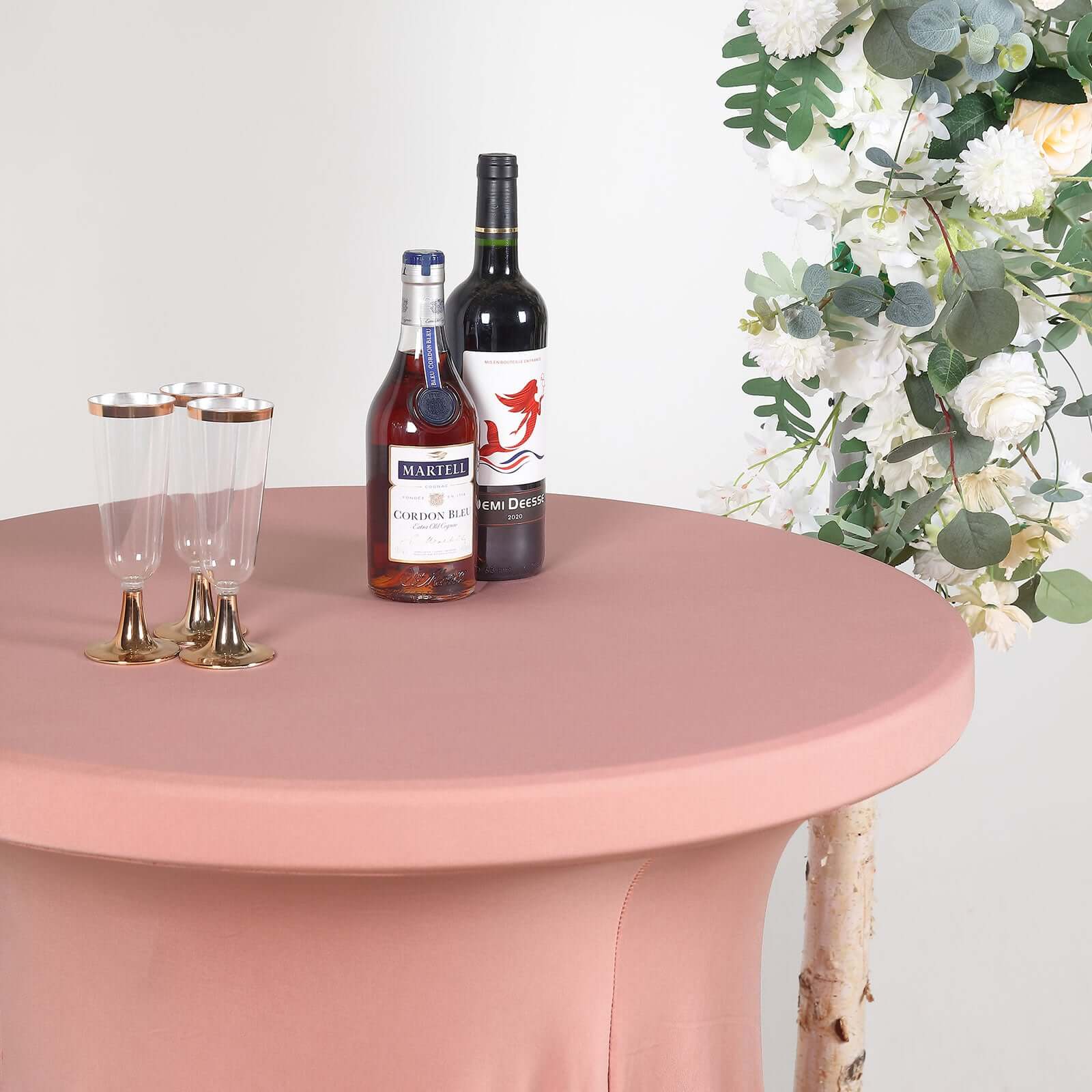 Hot! Dusty Rose Spandex 32 Round Cocktail Table Cover with Wavy Drapes
