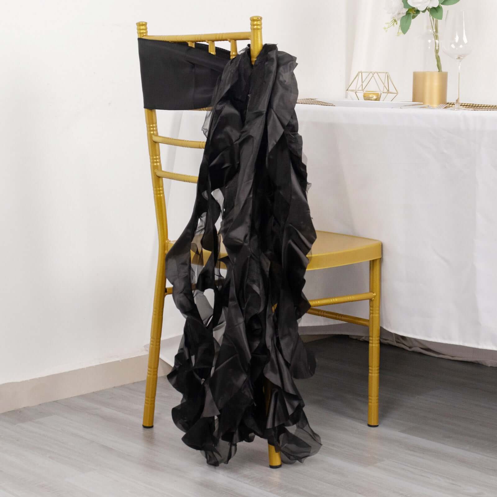 Special Offer! 5-Pack Black Chiffon Satin Curly Willow Chair Sashes for Wedding Decor