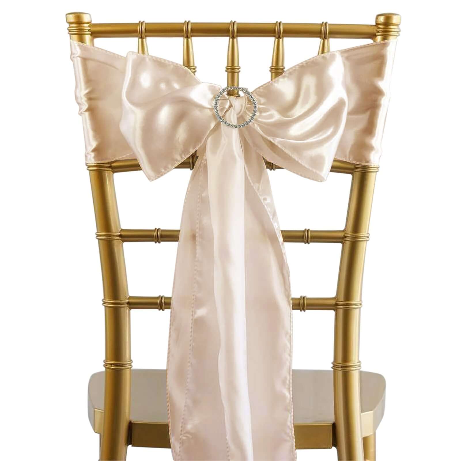 Hot Sale! 5-Piece Set of Beige Satin Chair Sashes with Shiny Finish, 6x106 Inches
