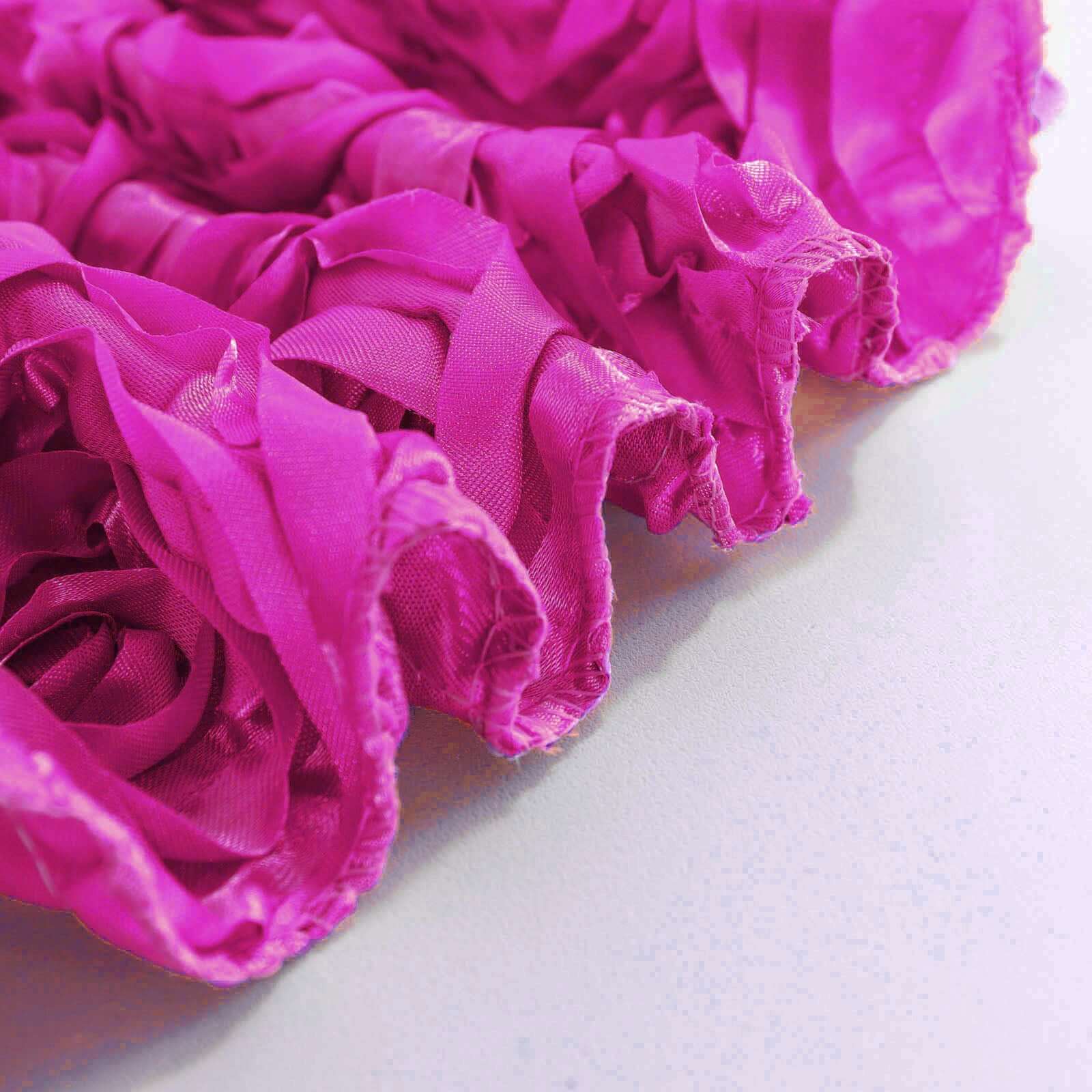 Fuchsia Satin 120 - Inch Round Tablecloth with Stunning 3D Rosette and Seamless Finish