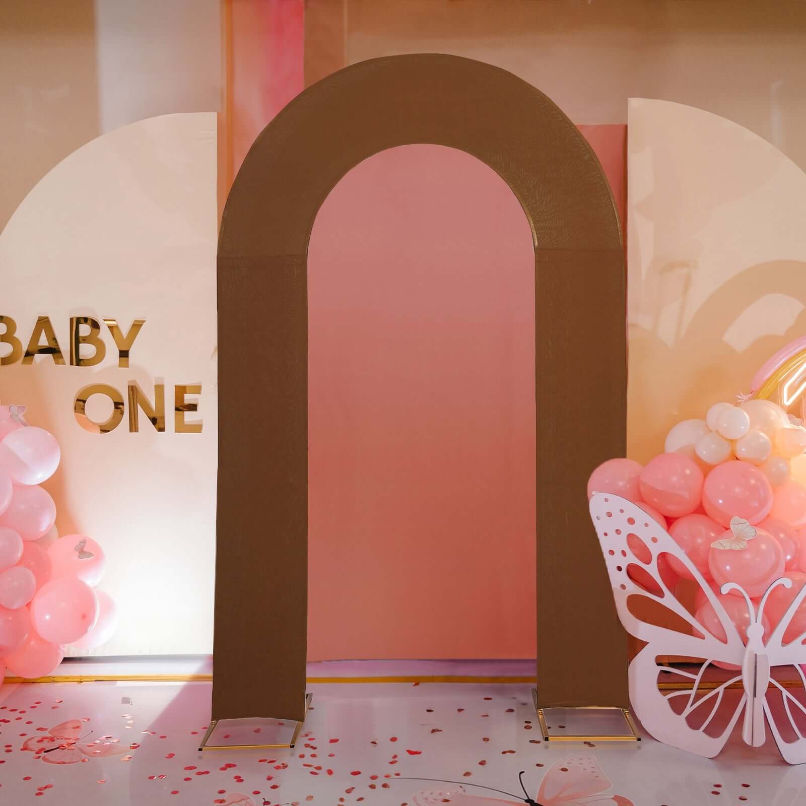Premium 8ft Cinnamon Brown Spandex U-Shaped Fitted Wedding Arch Cover - Ideal for Events