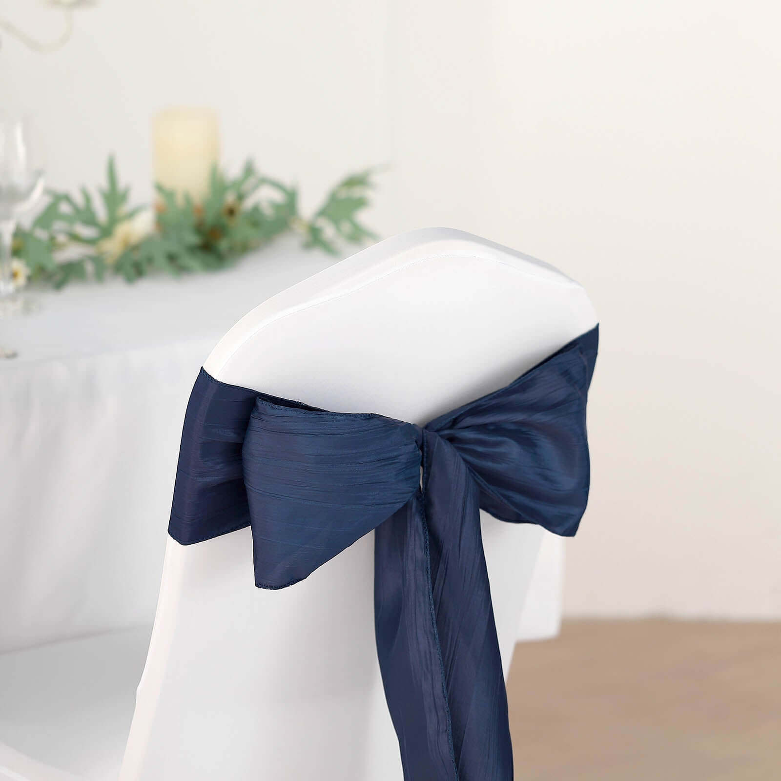 Special Offer! 5-Pack Navy Blue Accordion Crinkle Taffeta Chair Sashes for Weddings & Gatherings