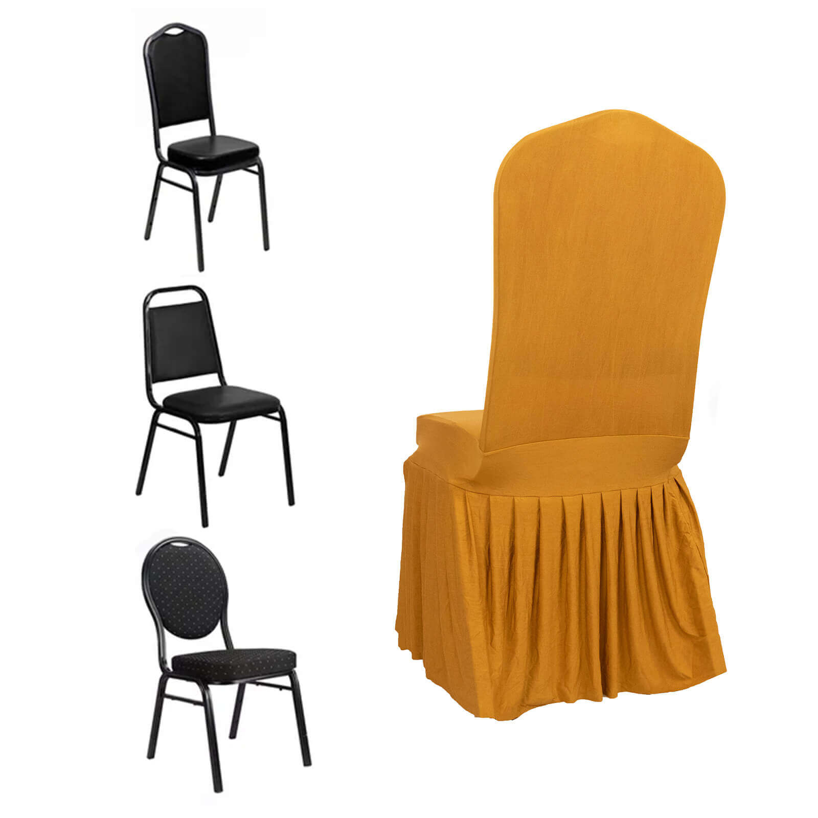 Gold Spandex Stretch Chair Cover with Ruffle Pleated Skirt - Ideal for Banquets!