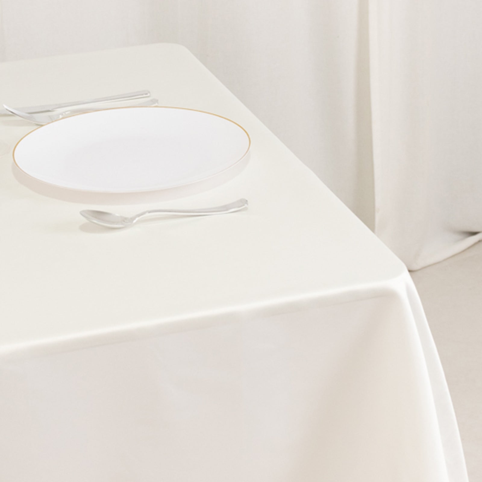 Ivory 54x54 Lamour Satin Square Table Overlay - Durable Silk-Like Table Cover