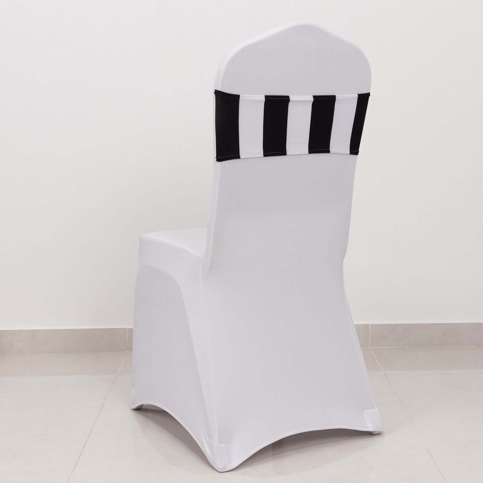 5-Pack Black/White Vertical Striped Spandex Chair Sashes - Wrinkle-Free & Easy to Use for Stunning Decor