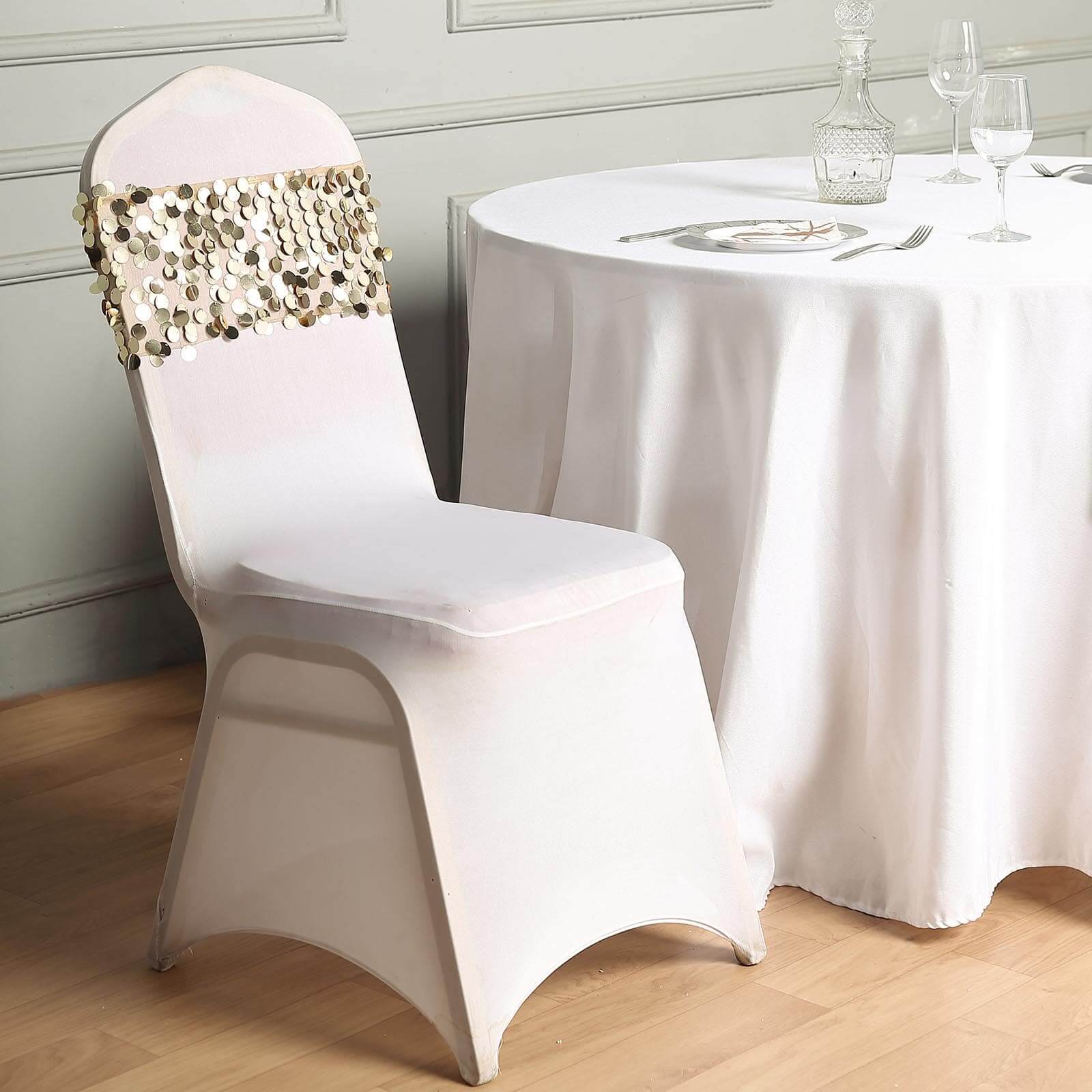 5-Pack Champagne Payette Sequin 13x10 Chair Sash Bands - Ideal for Weddings & Gatherings