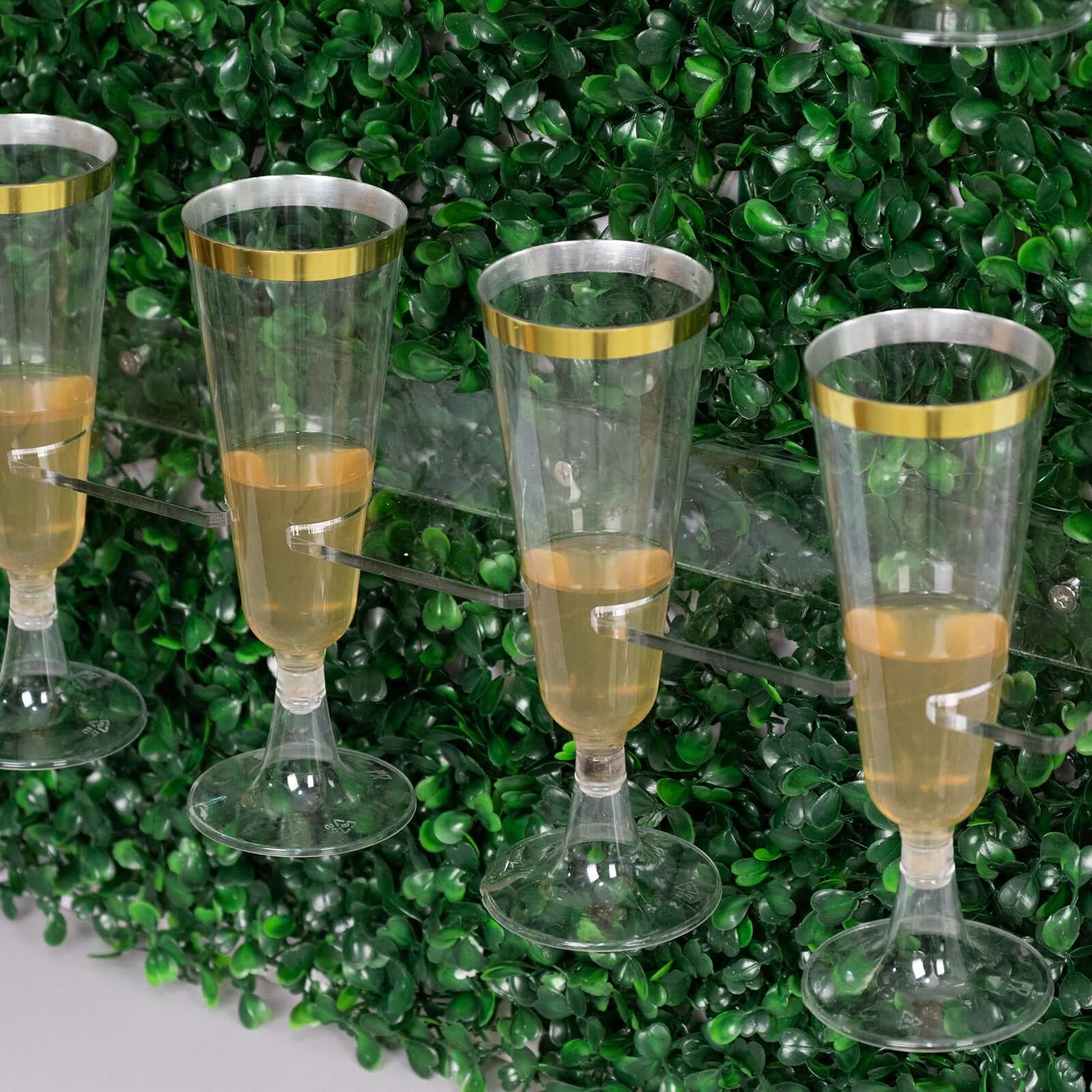 Exclusive Set of 3 Green Champagne Wall Glass Holders - Tiered Faux Boxwood Stemware Racks for Classy Events