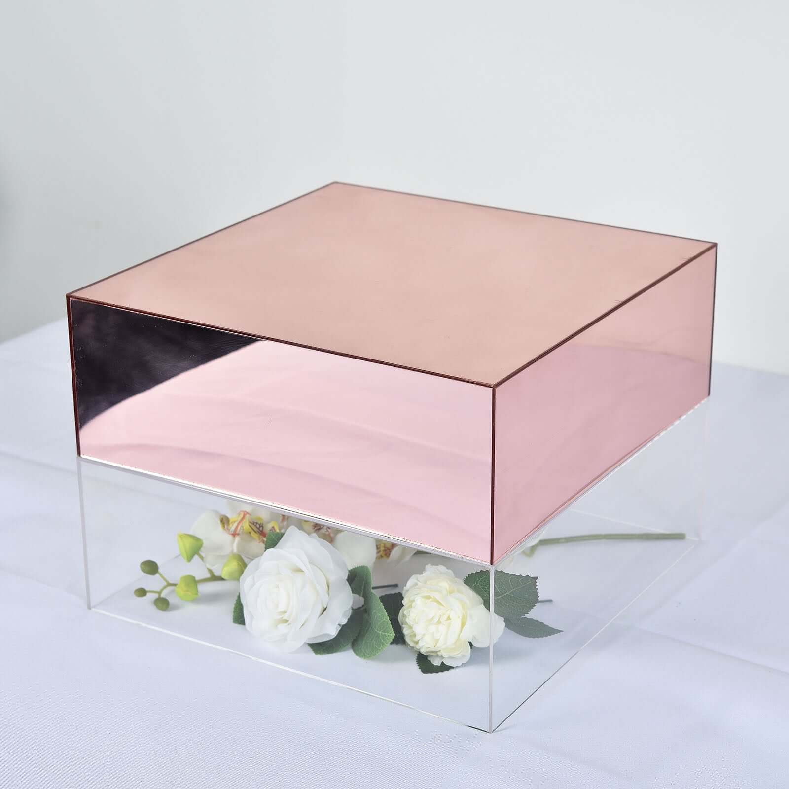 Hot Sale! 14x14 Acrylic Rose Gold Cake Box Stand for Dessert & Event Display