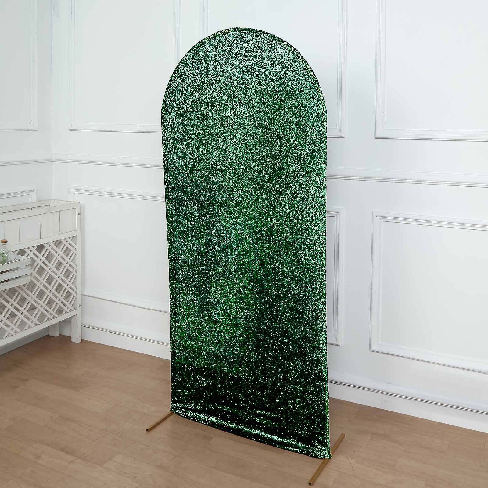Hot Sale! 6ft Hunter Emerald Green Shimmer Tinsel Spandex Cover for Round Top Wedding Arch Stand