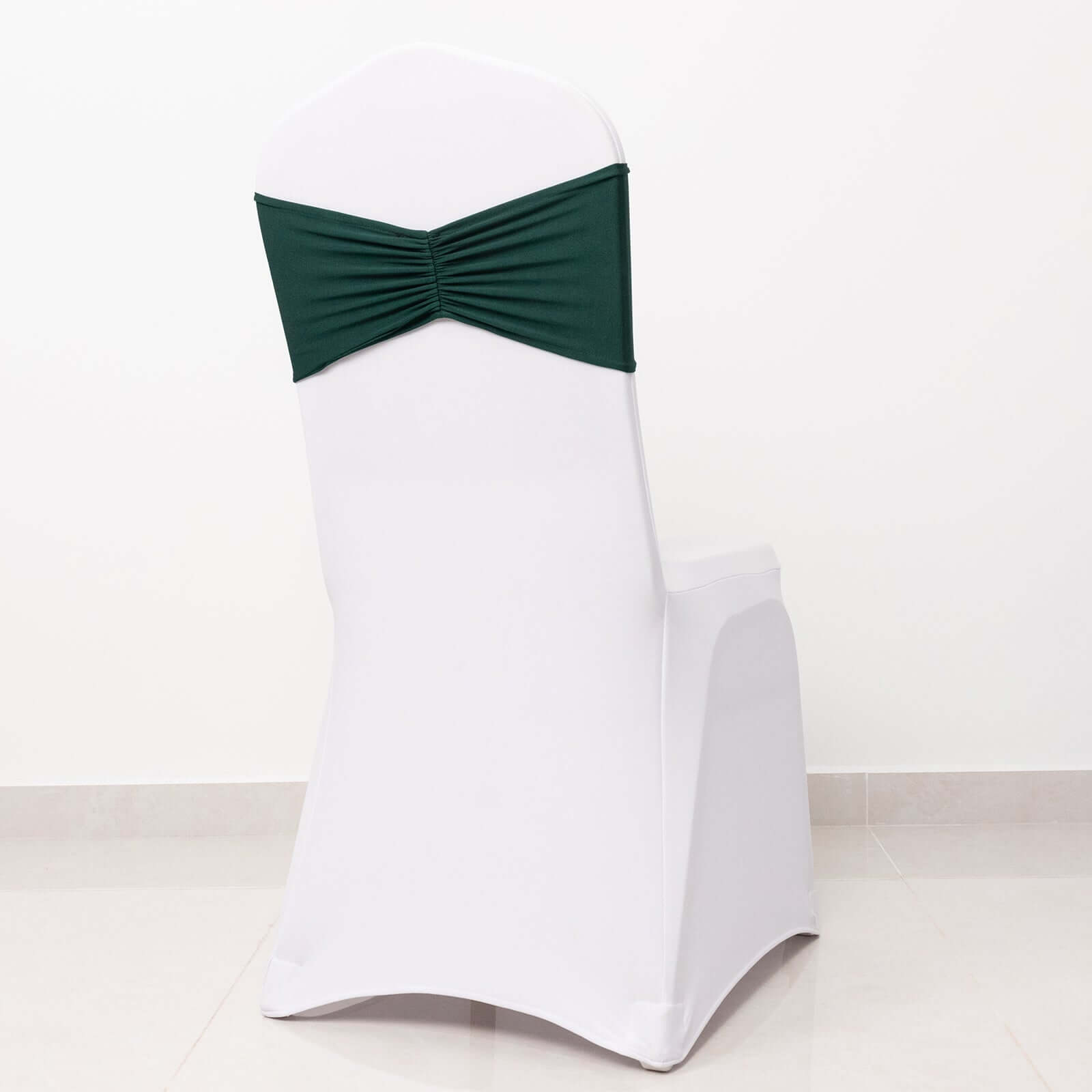 5-Piece Hunter Emerald Green Spandex Ruffled Chair Sashes - Wide Stretch Bands, 8x13