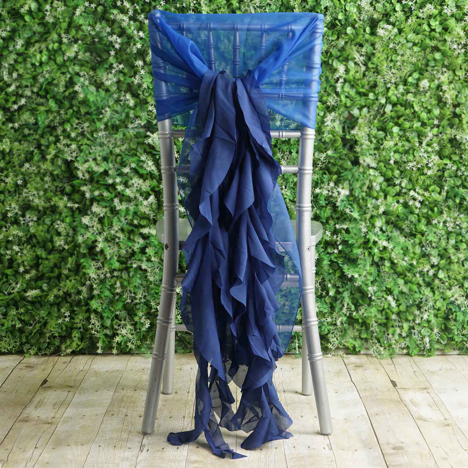 Royal Blue Chiffon Chair Sashes with Willow Ruffles - Perfect for Weddings & Parties
