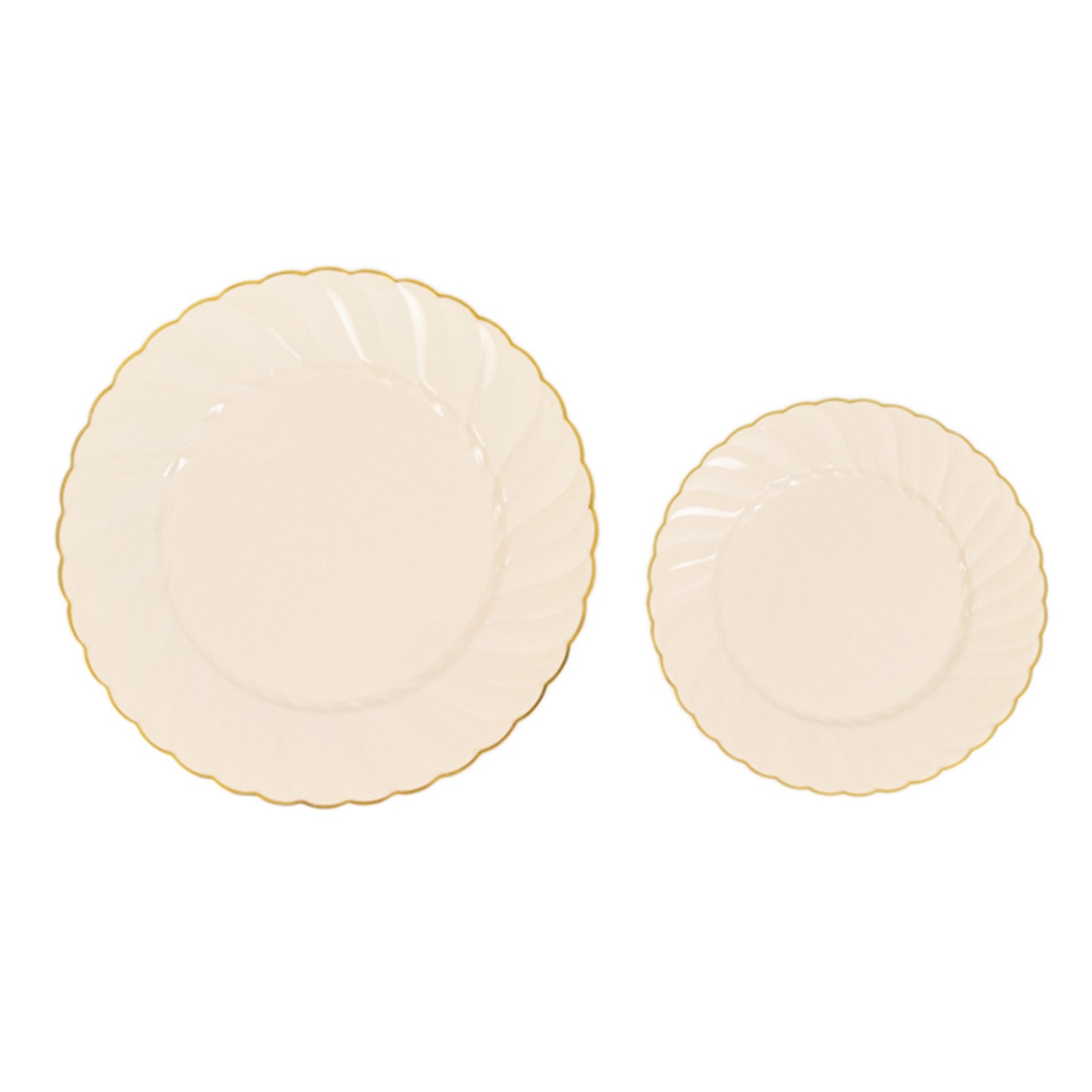 10-Pack Disposable Ivory Plastic Salad Dessert Plates with Gold Flair Rim - Great for Parties